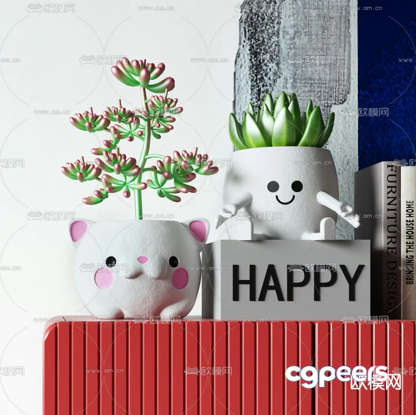 Succulent potted plants Green potted plants 3D model