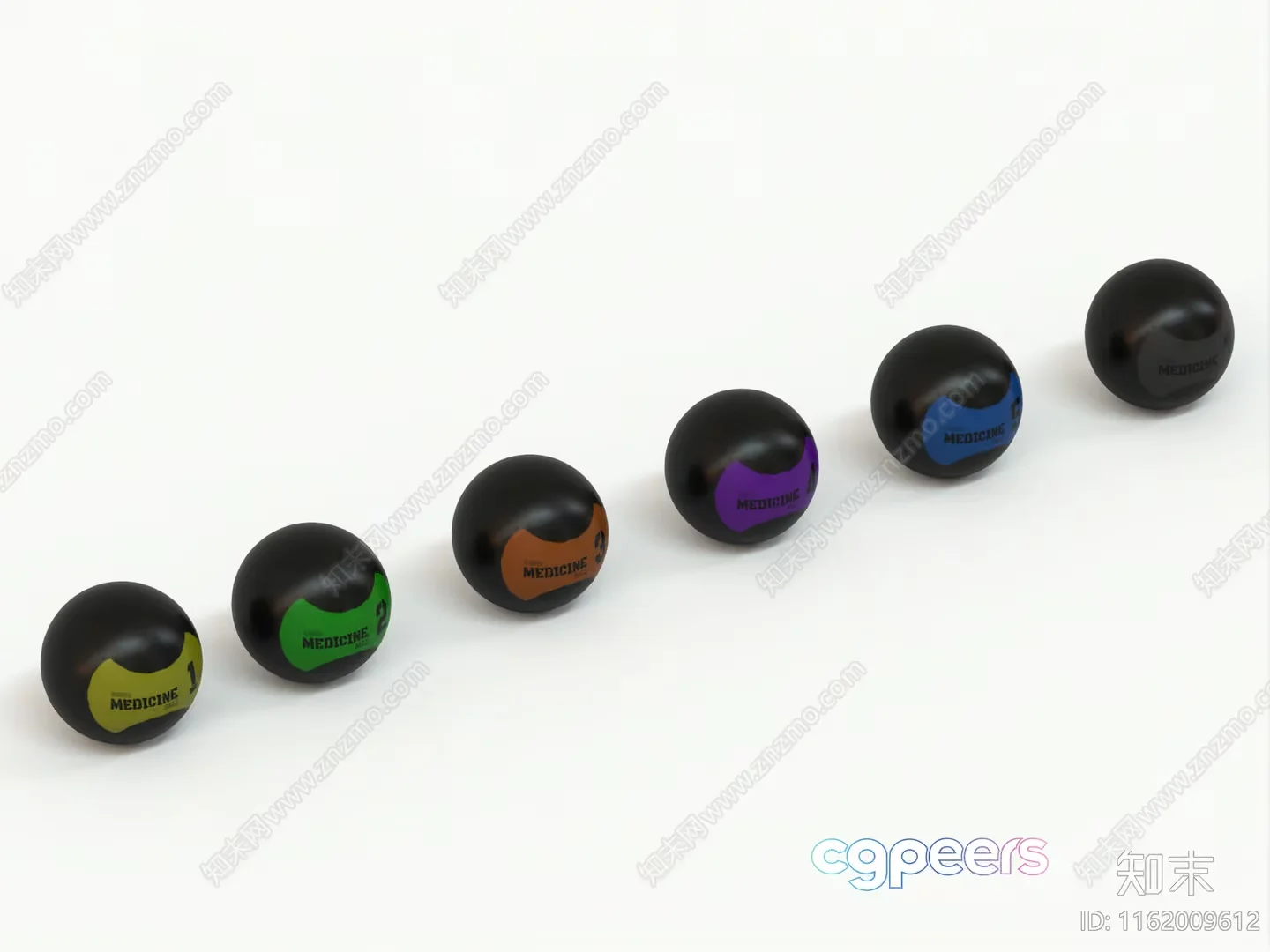 Black Balls With Medicine Labels 3D Model – 14435 – VRAY Render