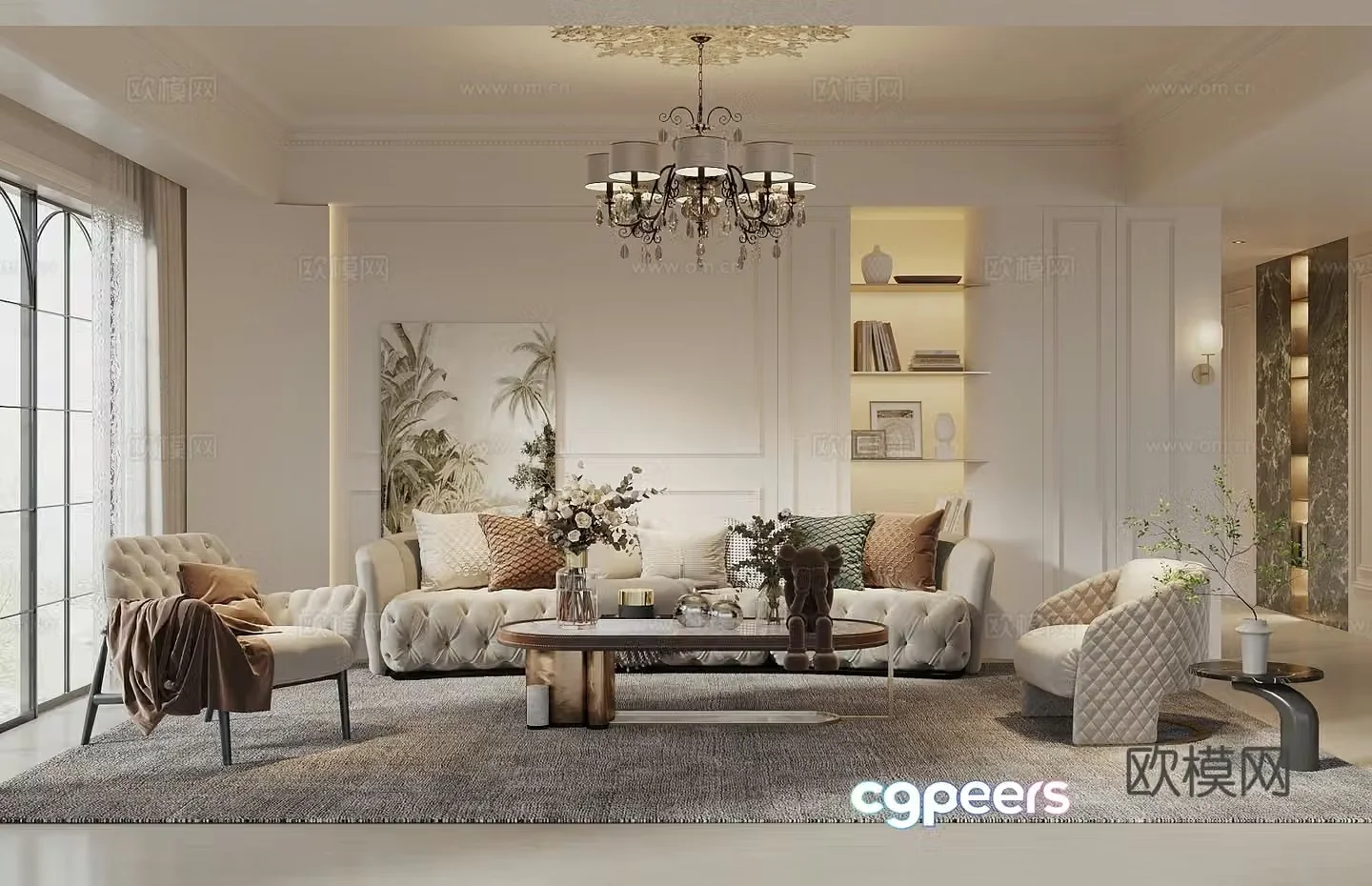 French simple European living room sofa coffee table combination sofa background wall lazy sofa 3D model