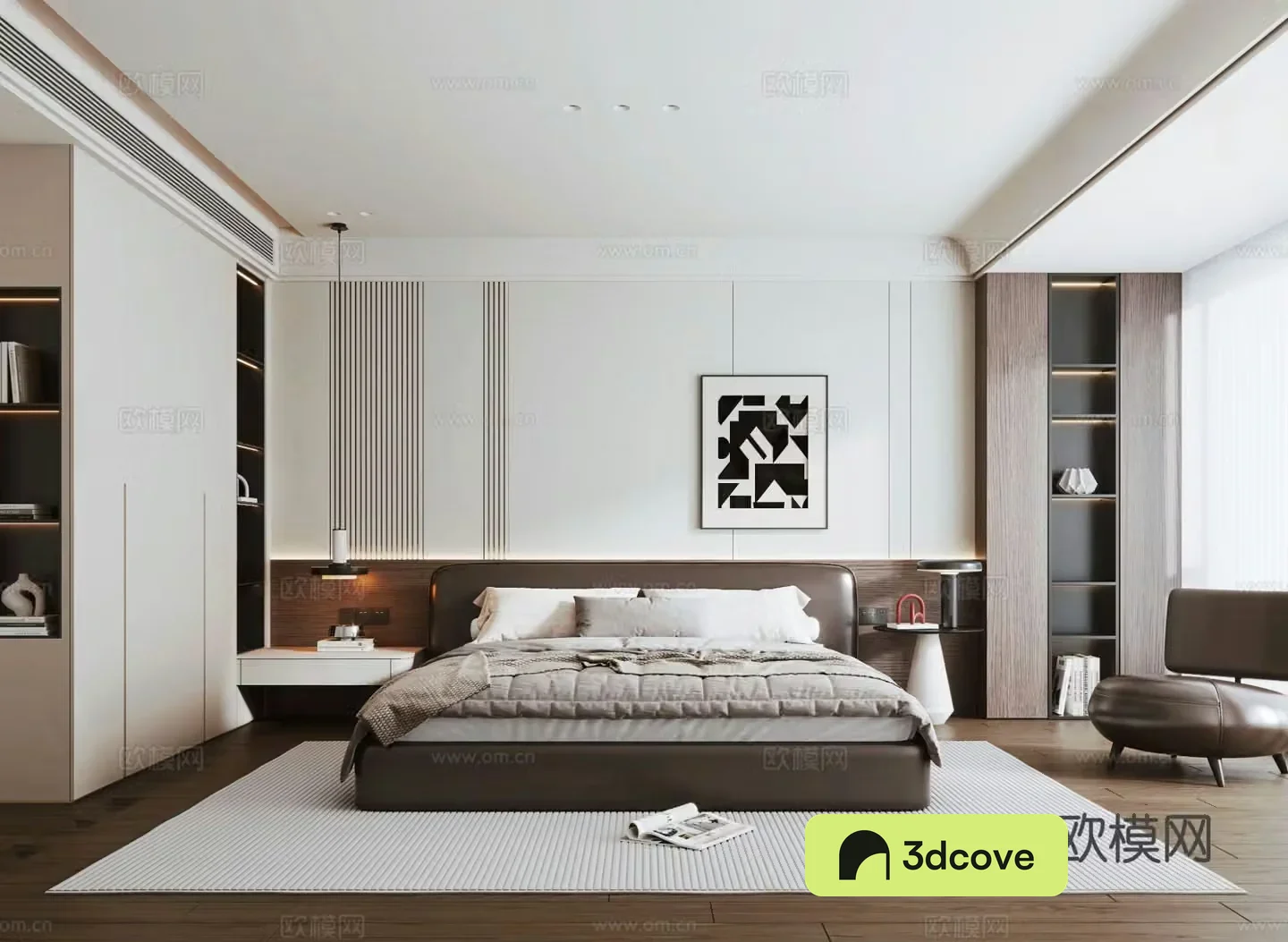 Italian light luxury home bedroom Italian leather double bed bedside wardrobe bedroom decoration painting