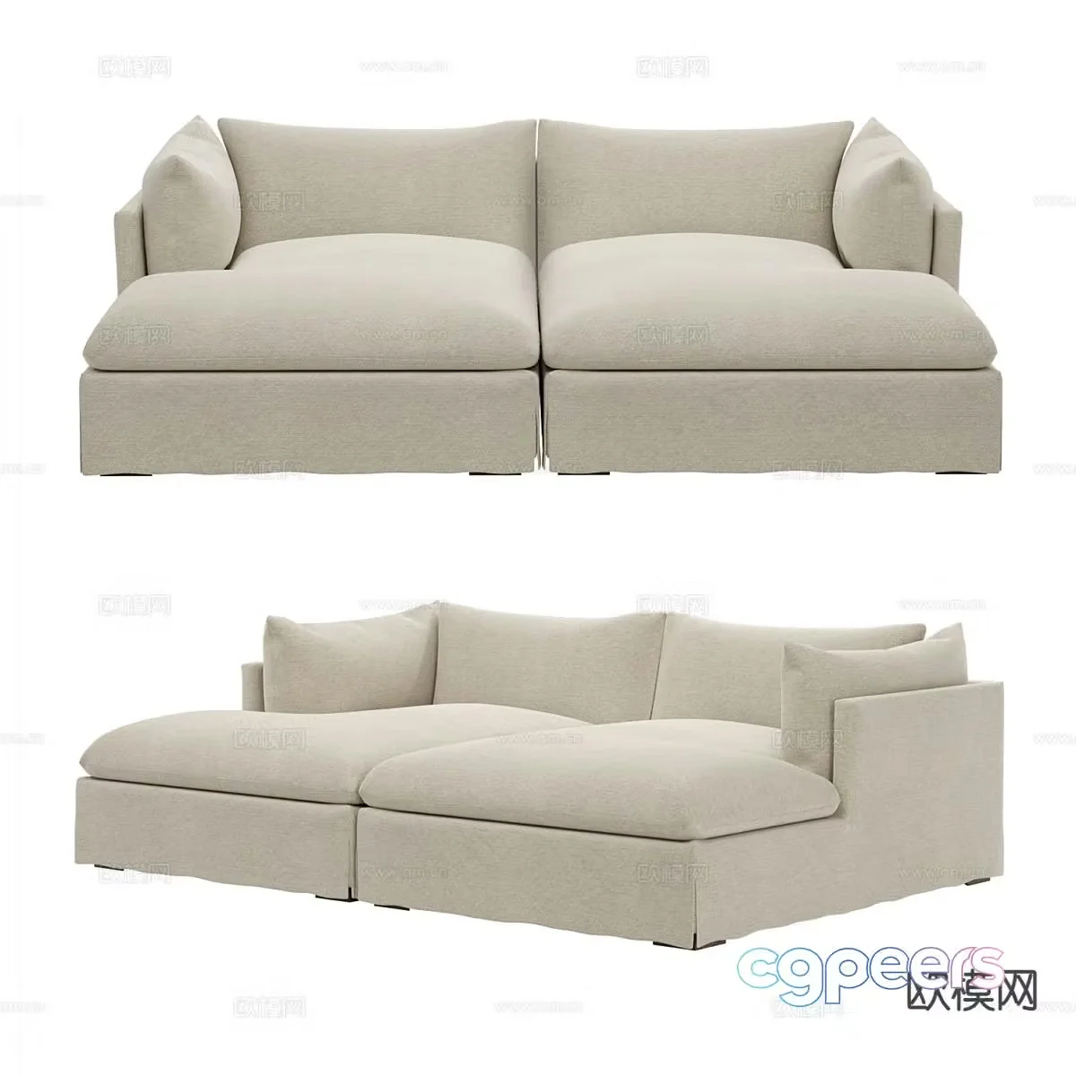 Creamy style double sofa 3d model