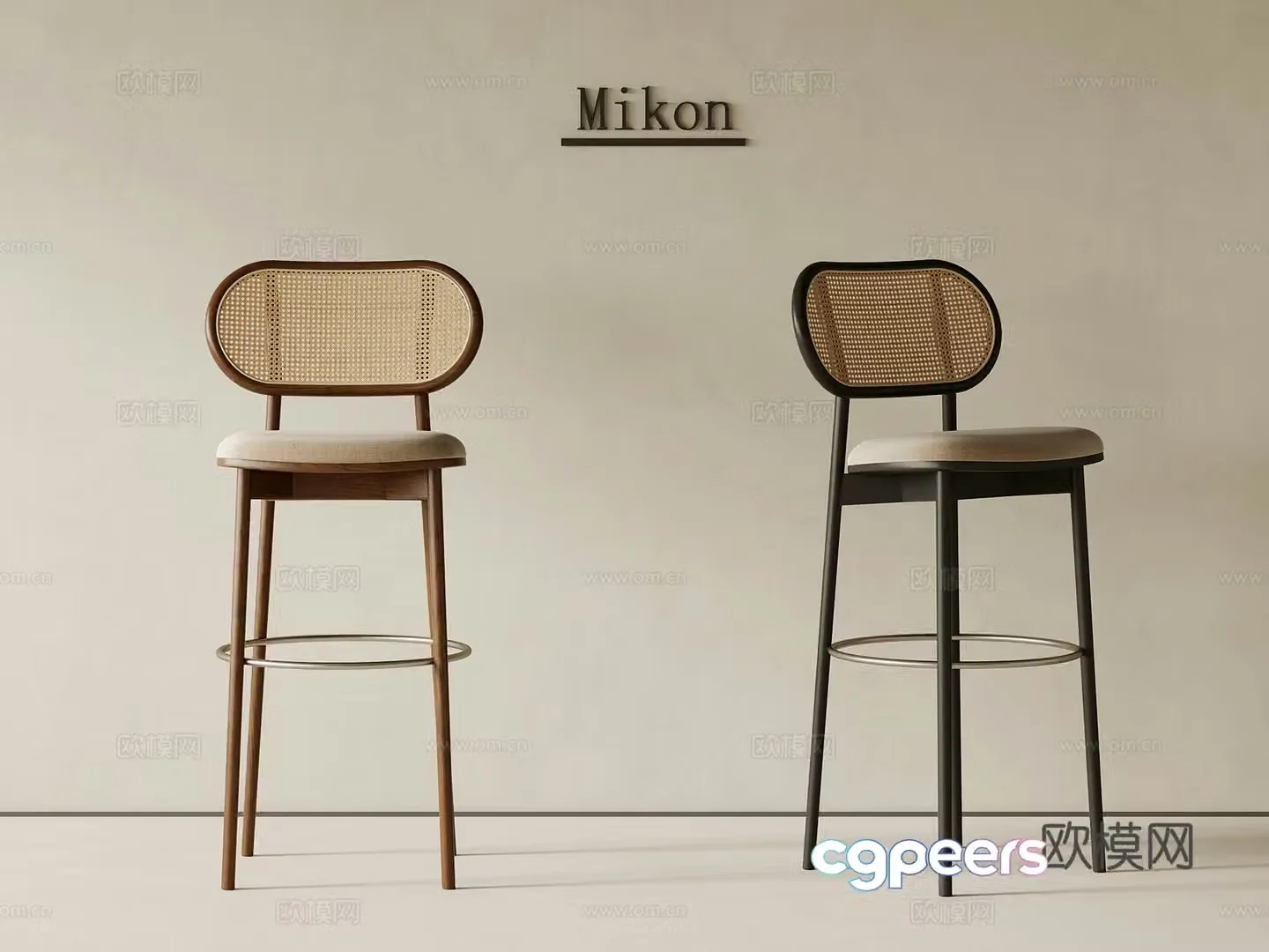 Middle-aged style bar chair bar stool solid wood bar chair 3D model