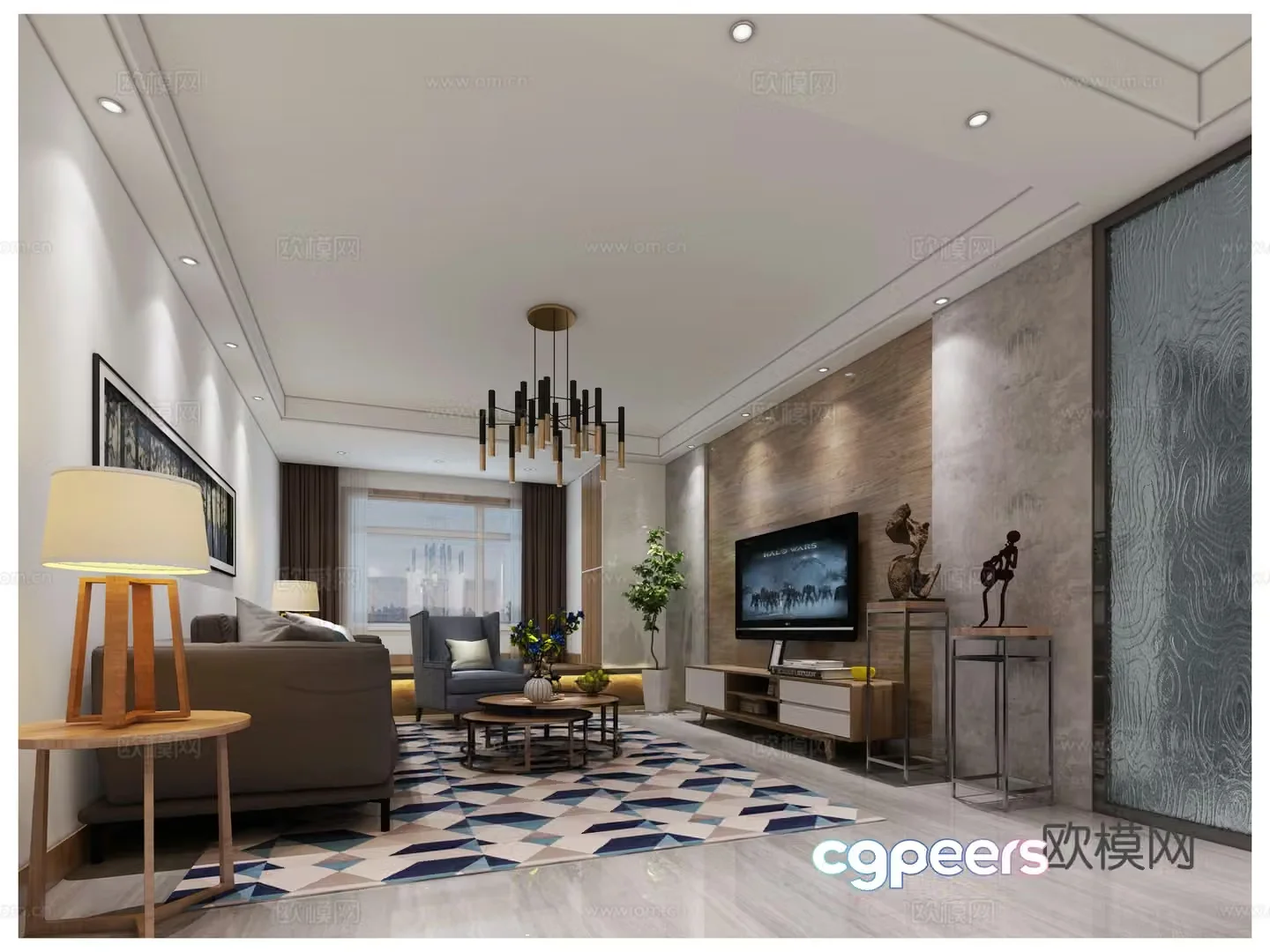 Modern living and dining room chandeliers desk lamp multi-person sofa single sofa coffee table decorative cabinet 3D model