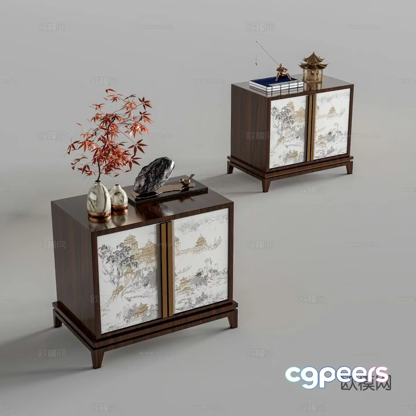 New Chinese style bedside table 3d model