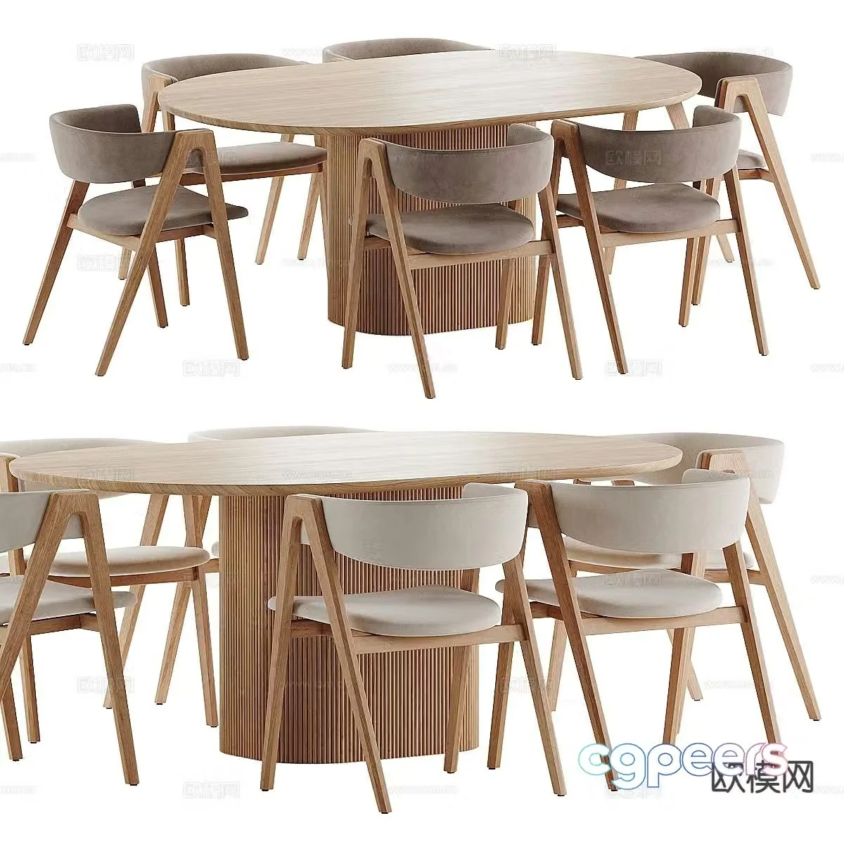 Nordic dining table and chairs oval dining table 3d model