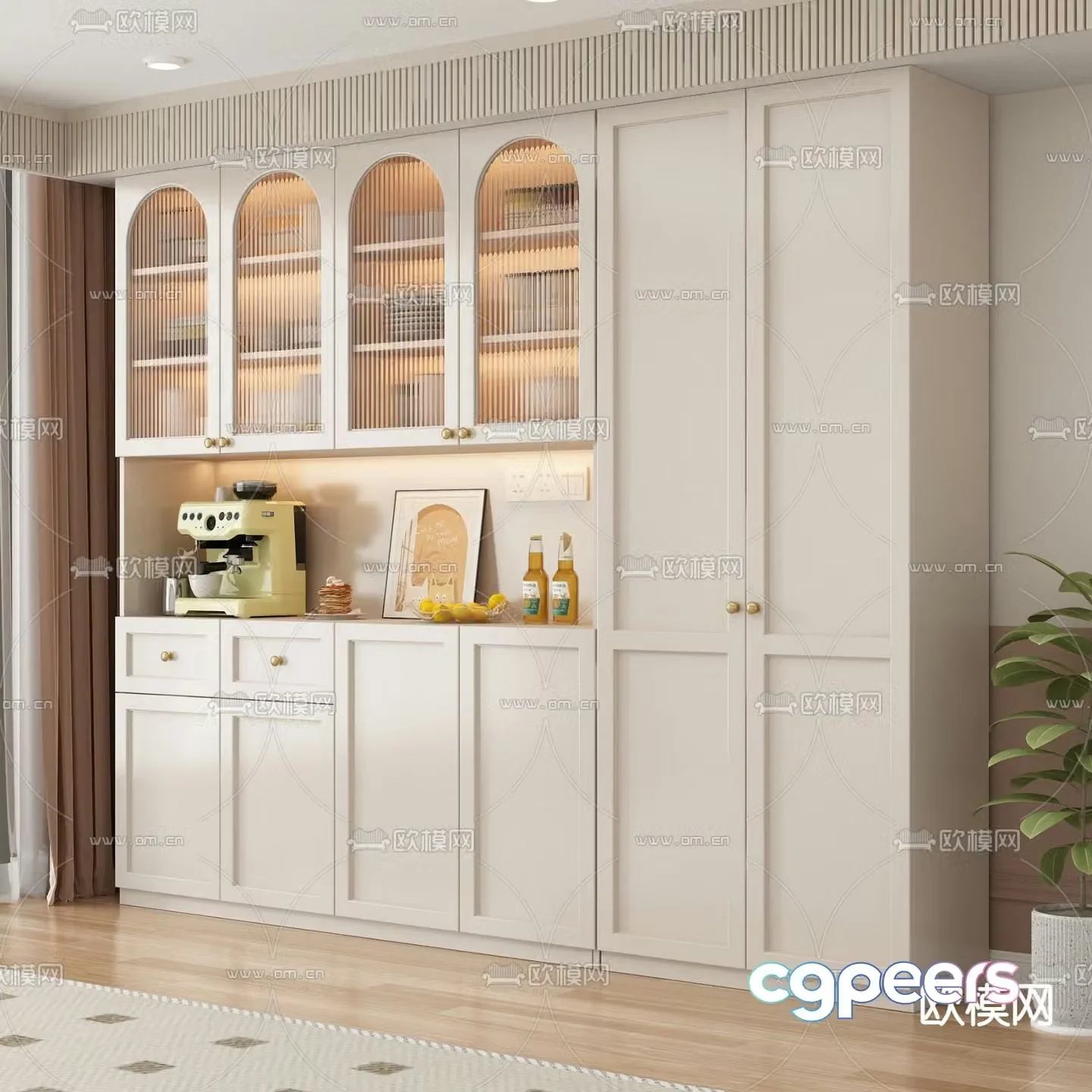 Creamy sideboard wine cabinet 3d model