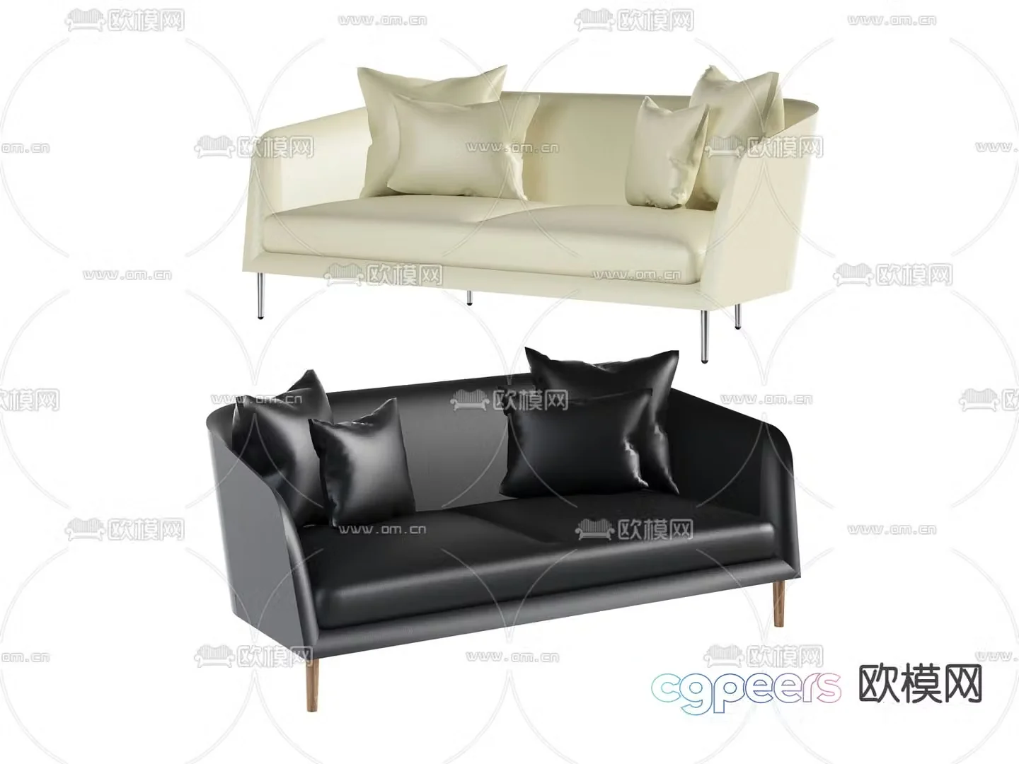 Double sofa leather sofa 3d model