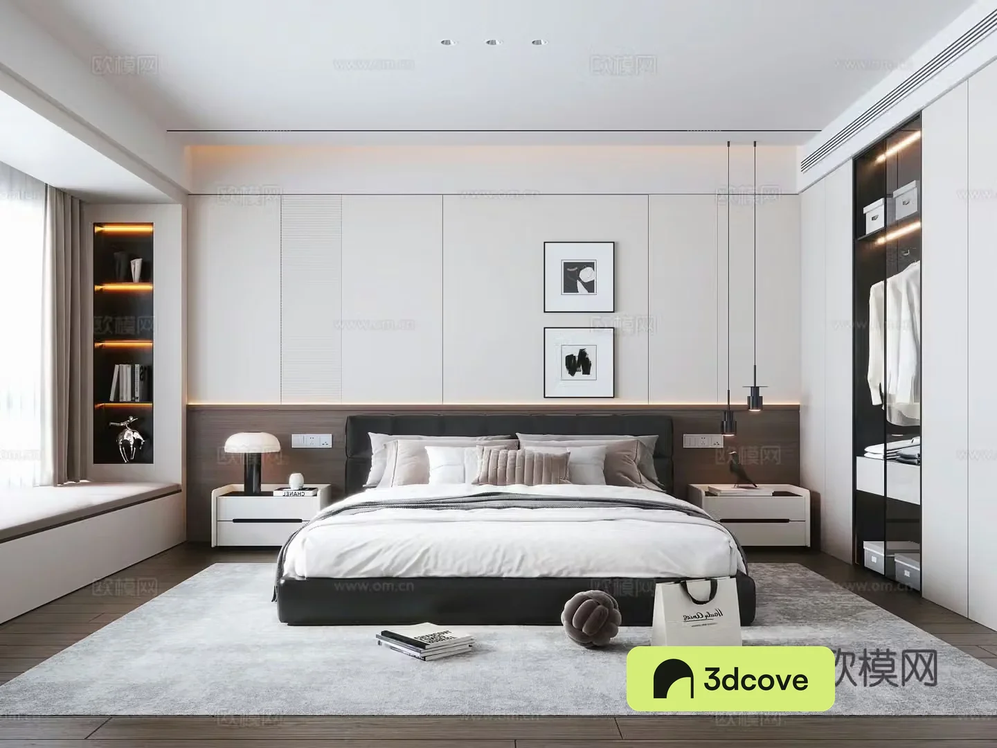 Italian light luxury home bedroom Italian light luxury double bed nightstand glass wardrobe bedside chandeliers