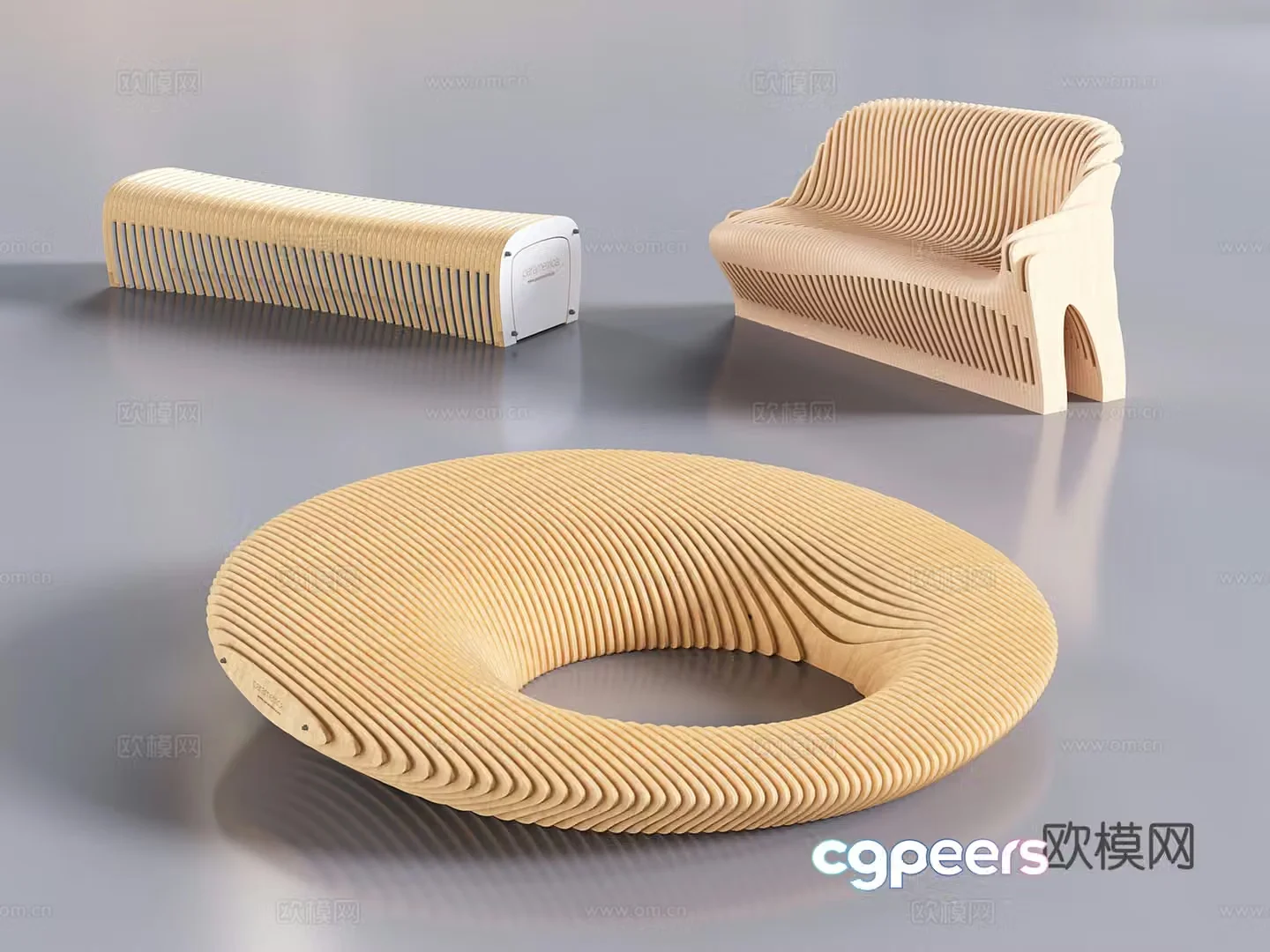 Modern casual seat alien solid wood slice seat waiting chair 3D model