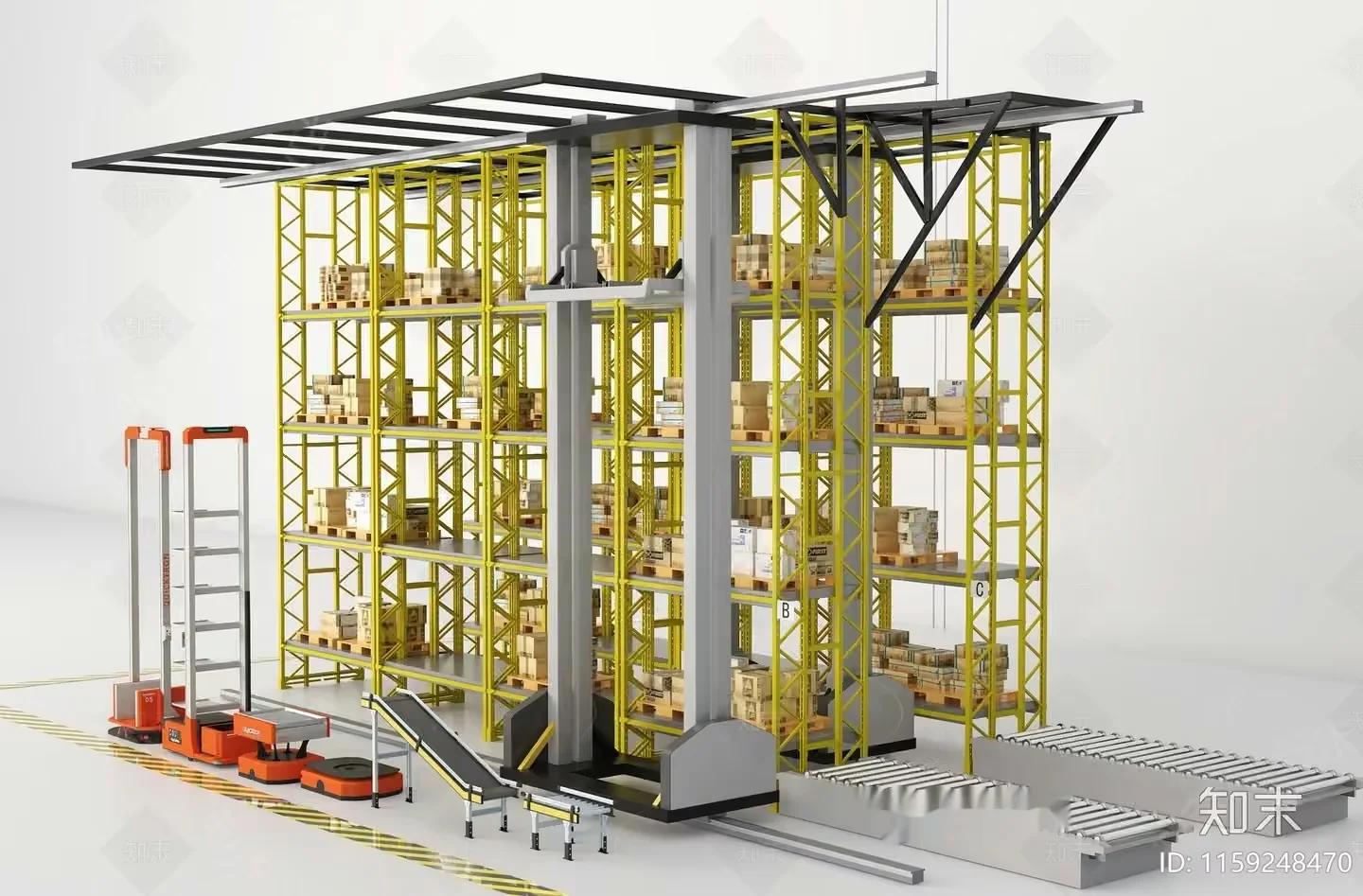 A Warehouse With Shelving And Conveyor Belts 3D Model – 11200 – VRAY Render