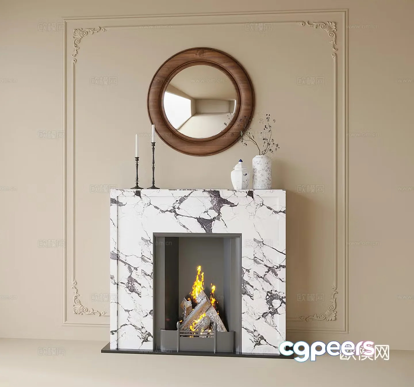French fireplace fireplace background wall 3d model