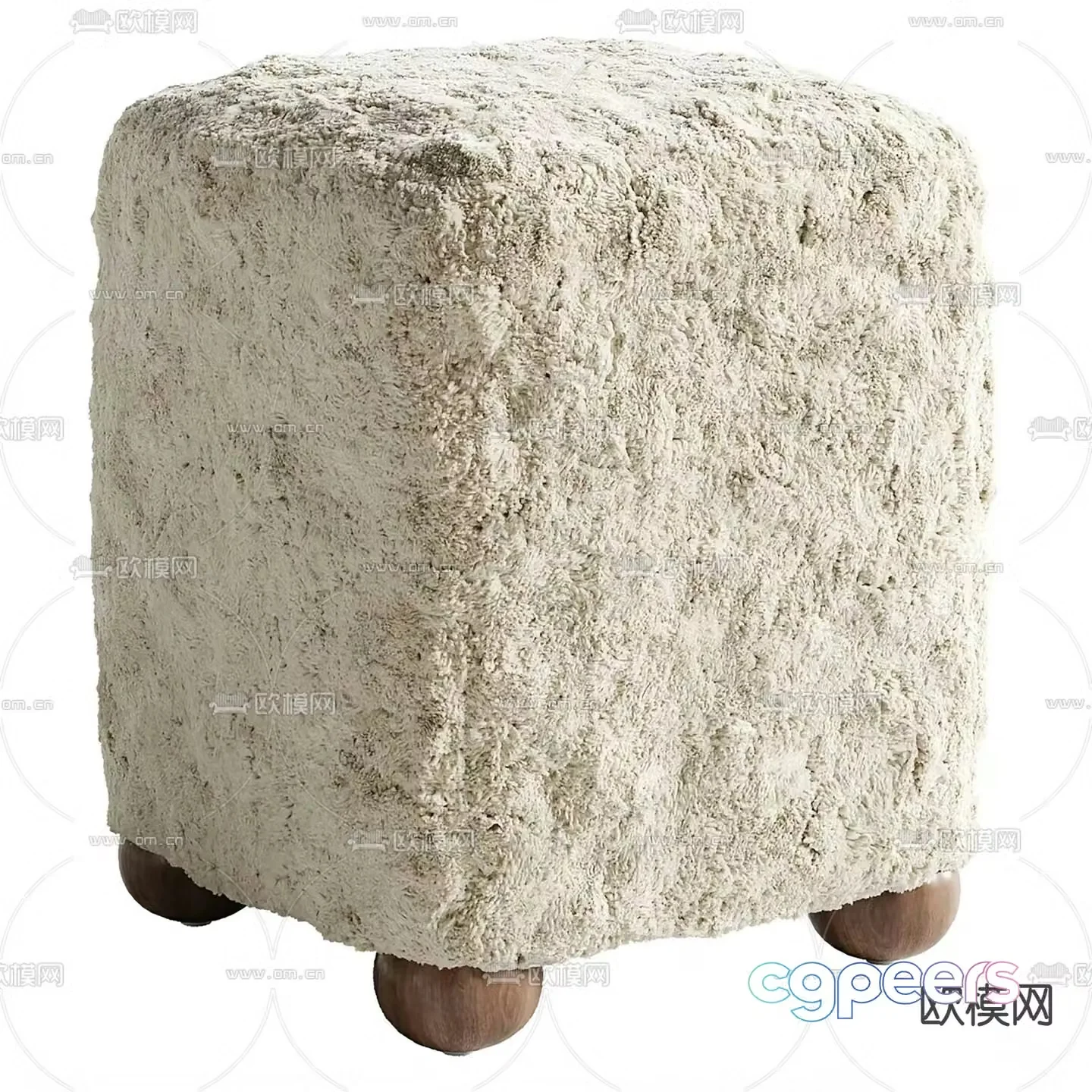Enchere square wool footstool 3d model
