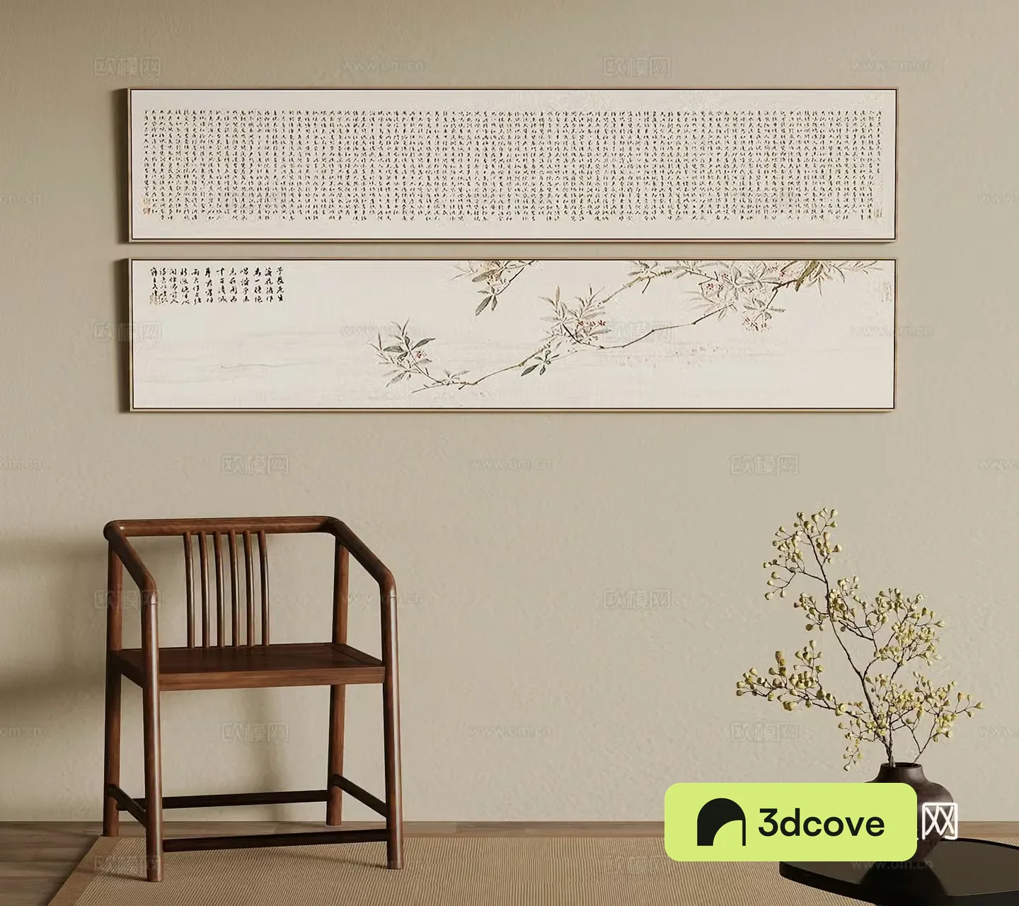 New Chinese style leisure chair single chair decorative painting