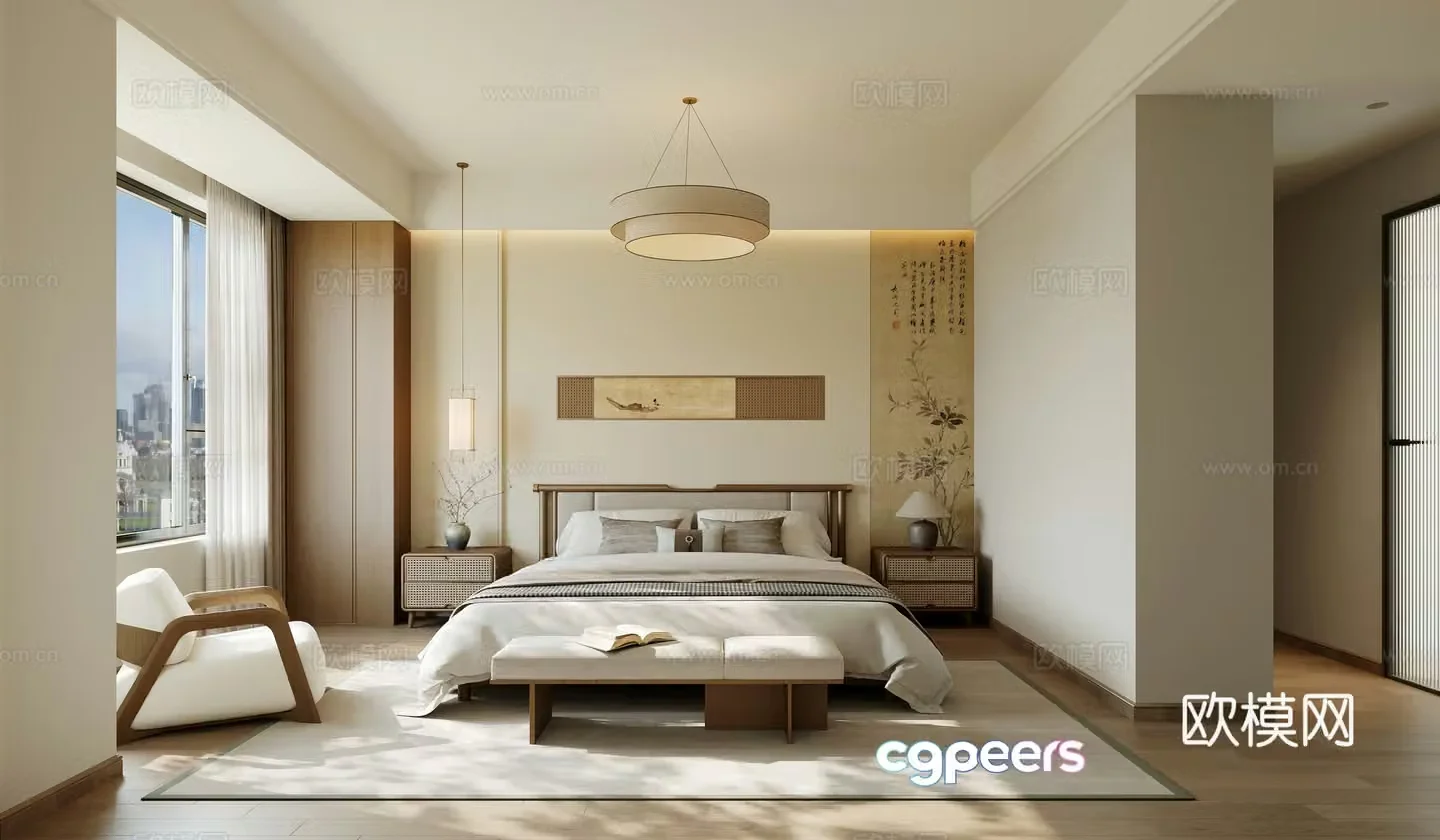 Zen New Chinese Style Home Bedroom Song Dynasty Aesthetic Bedroom 3D Model