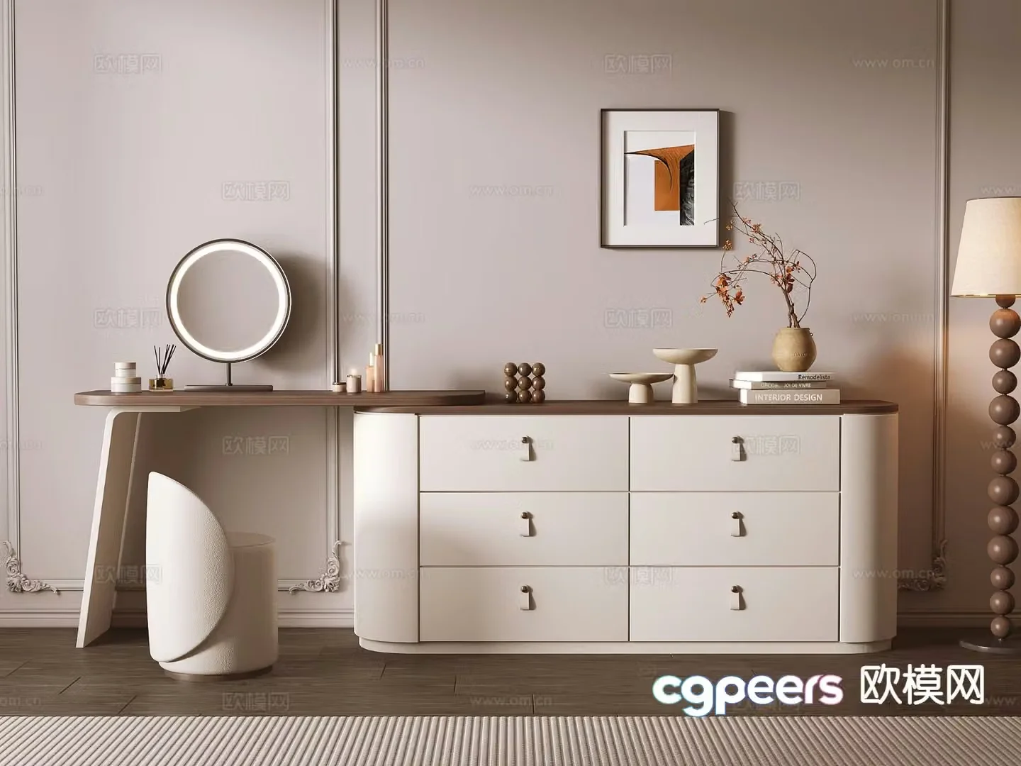 Light luxury dressing table makeup table 3d model
