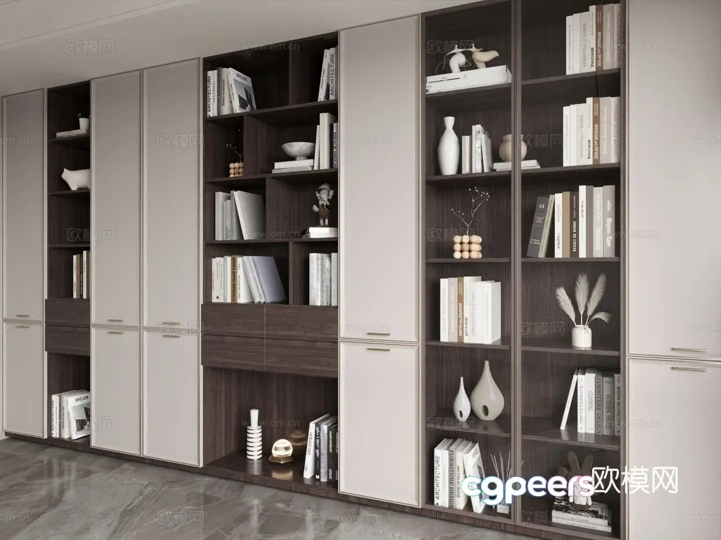 Modern medieval bookcase study bookcase full wall bookcase 3D model