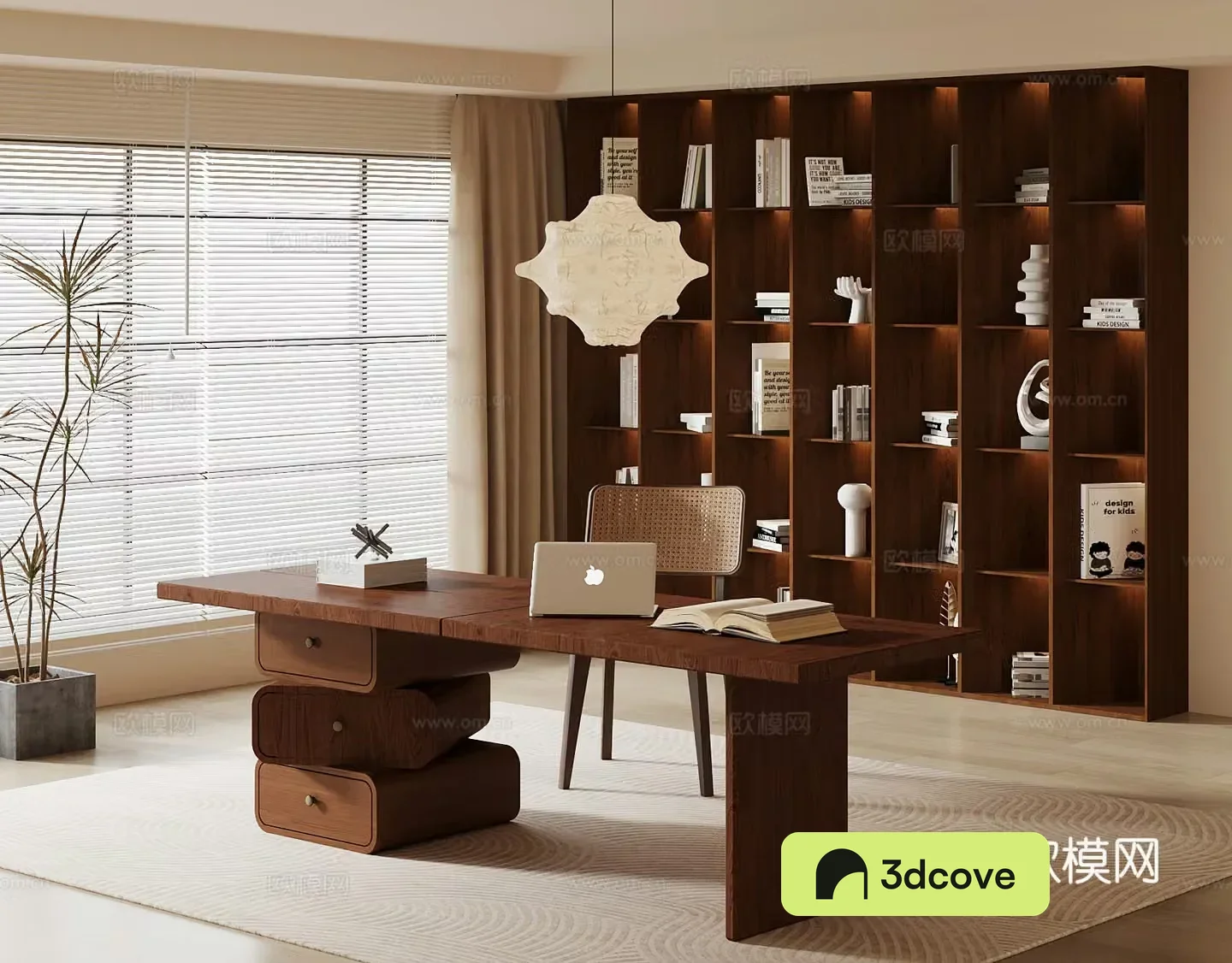 Study room medieval style desk and chair bookcase locker
