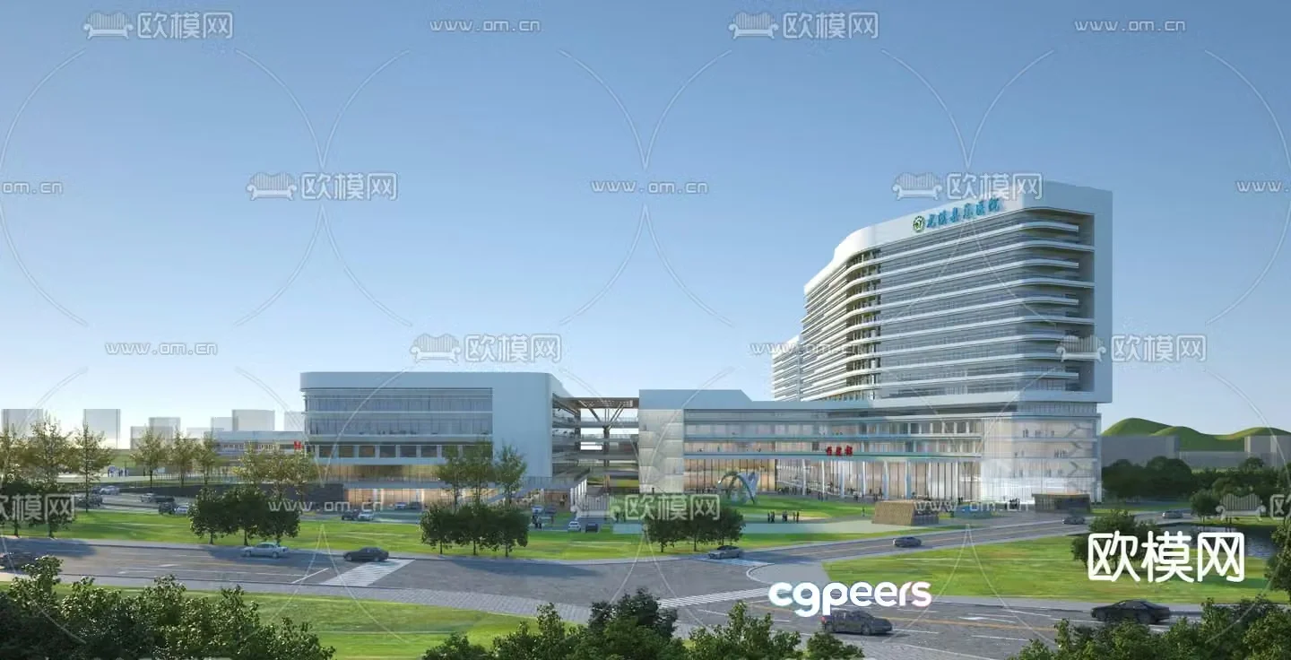 Comprehensive hospital inpatient building appearance 3D model