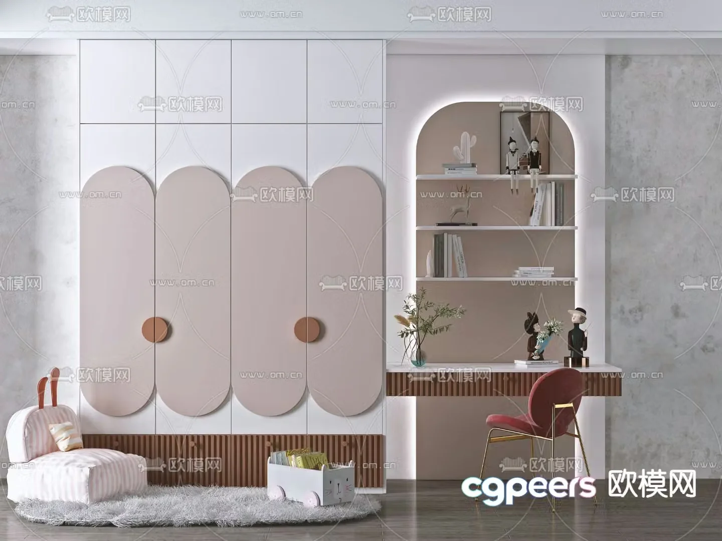 Modern cream style children’s wardrobe 3d model
