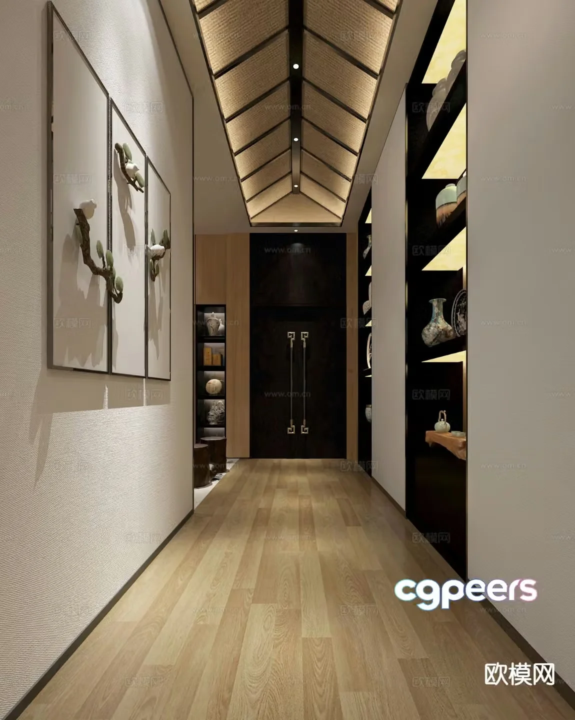 New Chinese-style villa corridor aisle 3D model