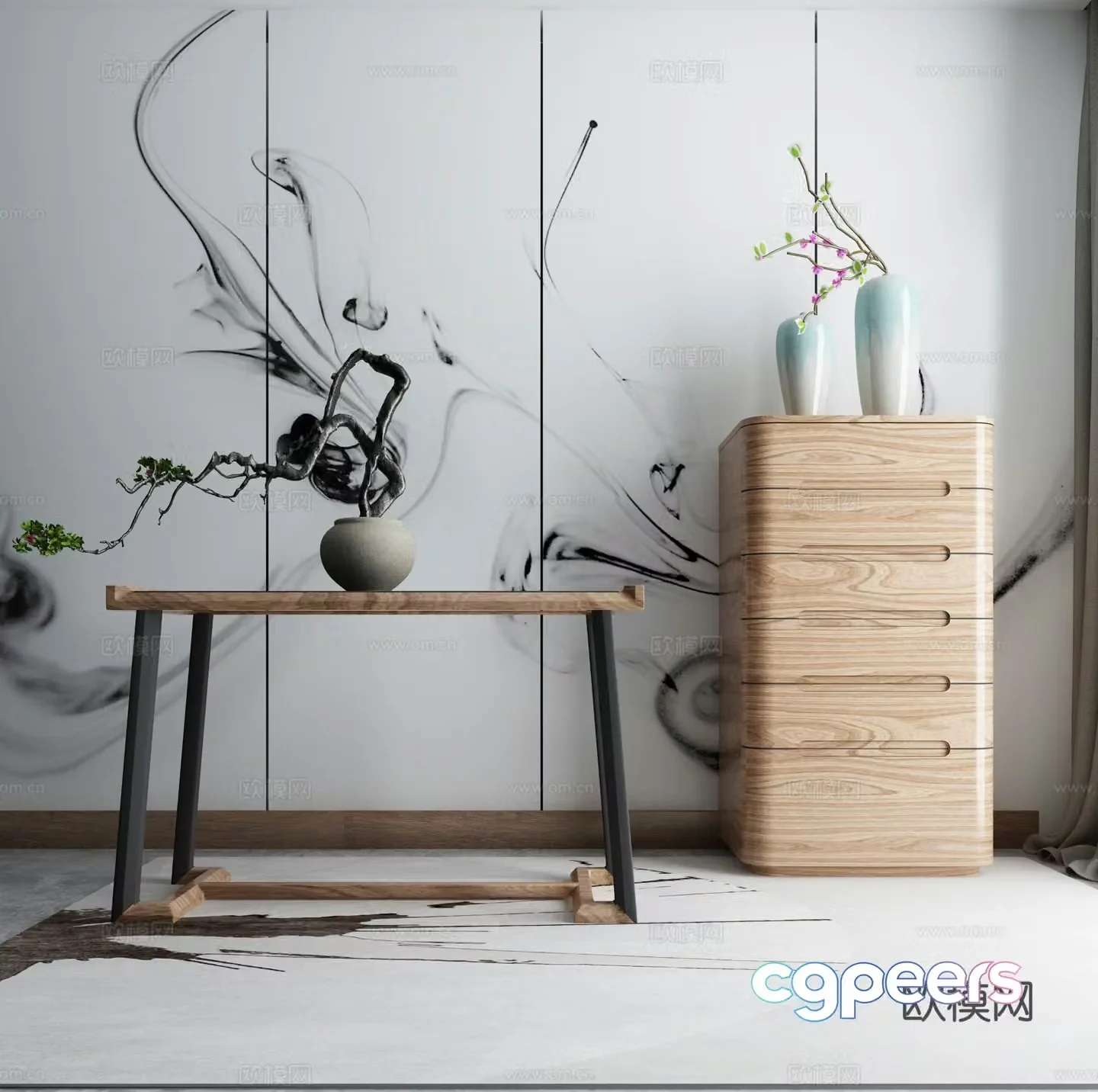 New Chinese style end view cabinet decorative cabinet 3D model