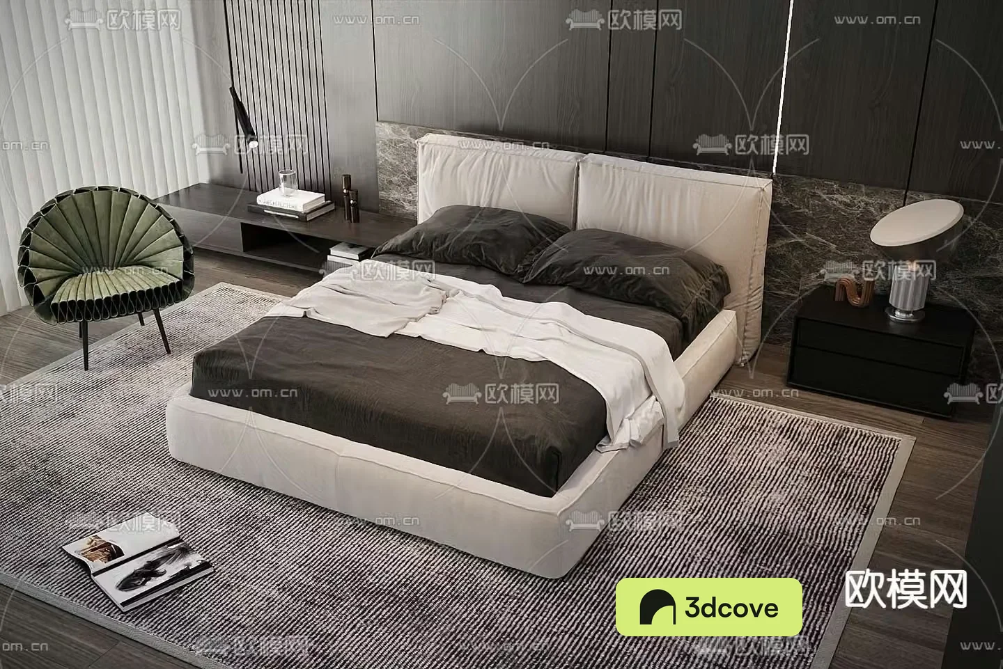 Modern double bed fabric bed