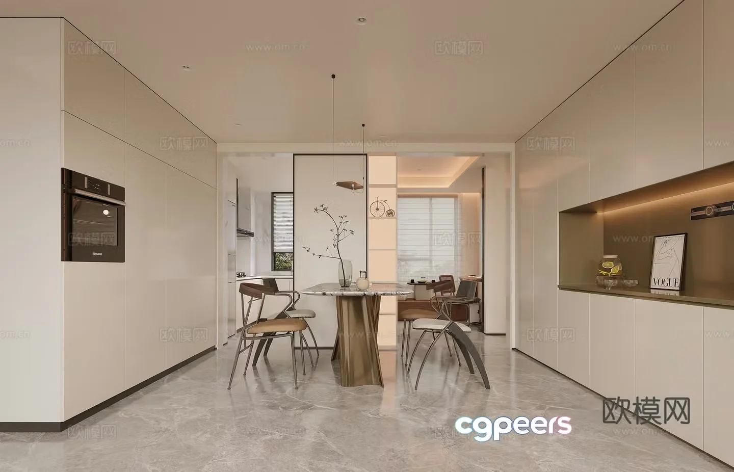Modern living and dining room 3d model