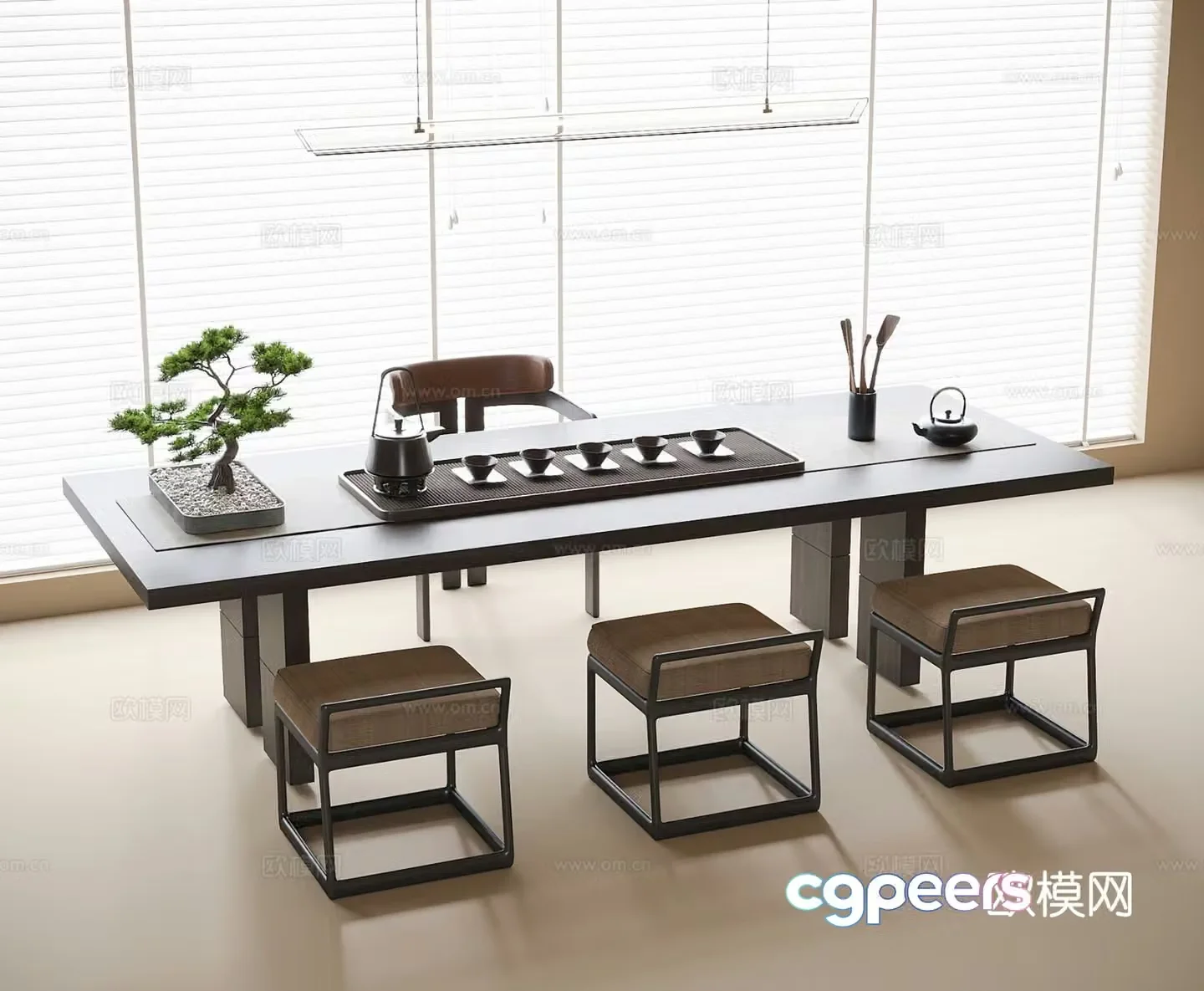 New Chinese tea table and chairs 3d model