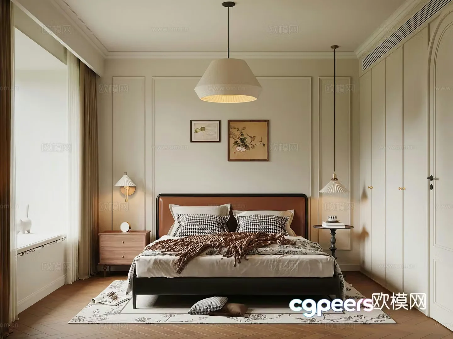 Middle style bedroom French style bedroom retro bedroom creamy style wabi Saliva bedroom B&B 3D model