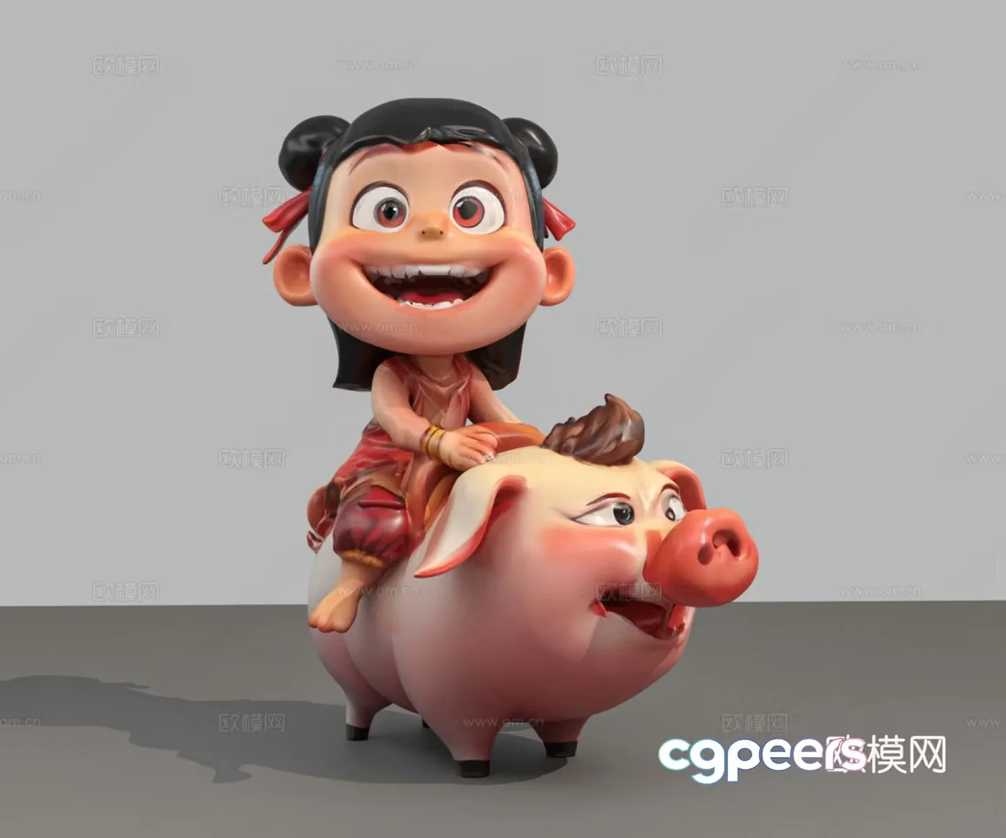 Virtual Character Nezha Taiyi God Pig Riding Pig Sculpture Ornament 3D Model