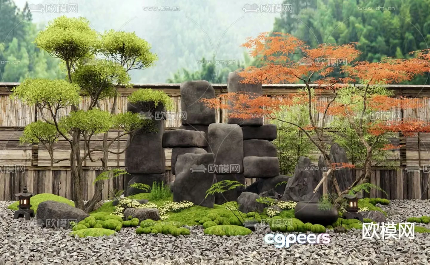 Japanese landscape stone rockery dry landscape micro-terrain 3D model