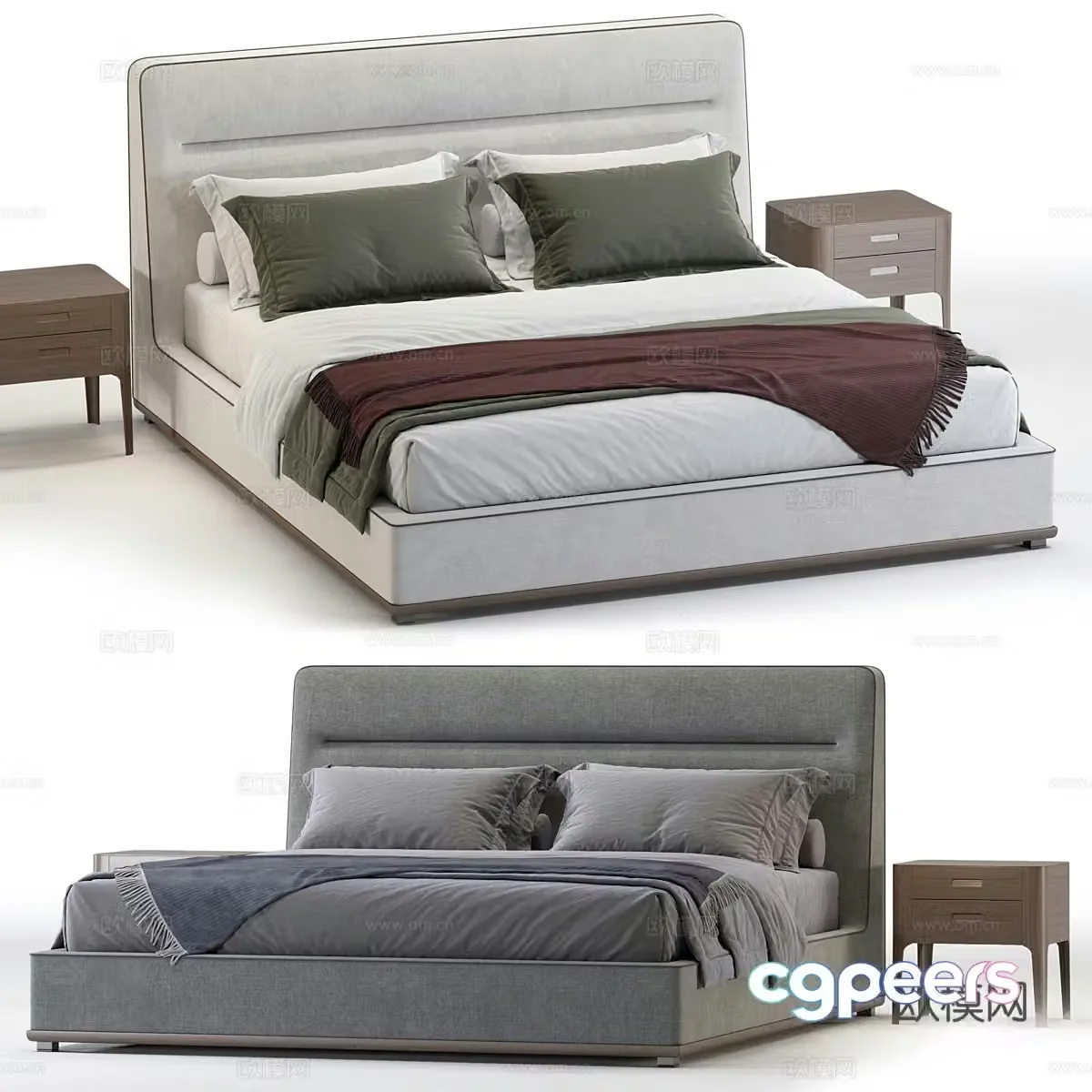New Chinese Porada Kirk fabric double bed 3D model