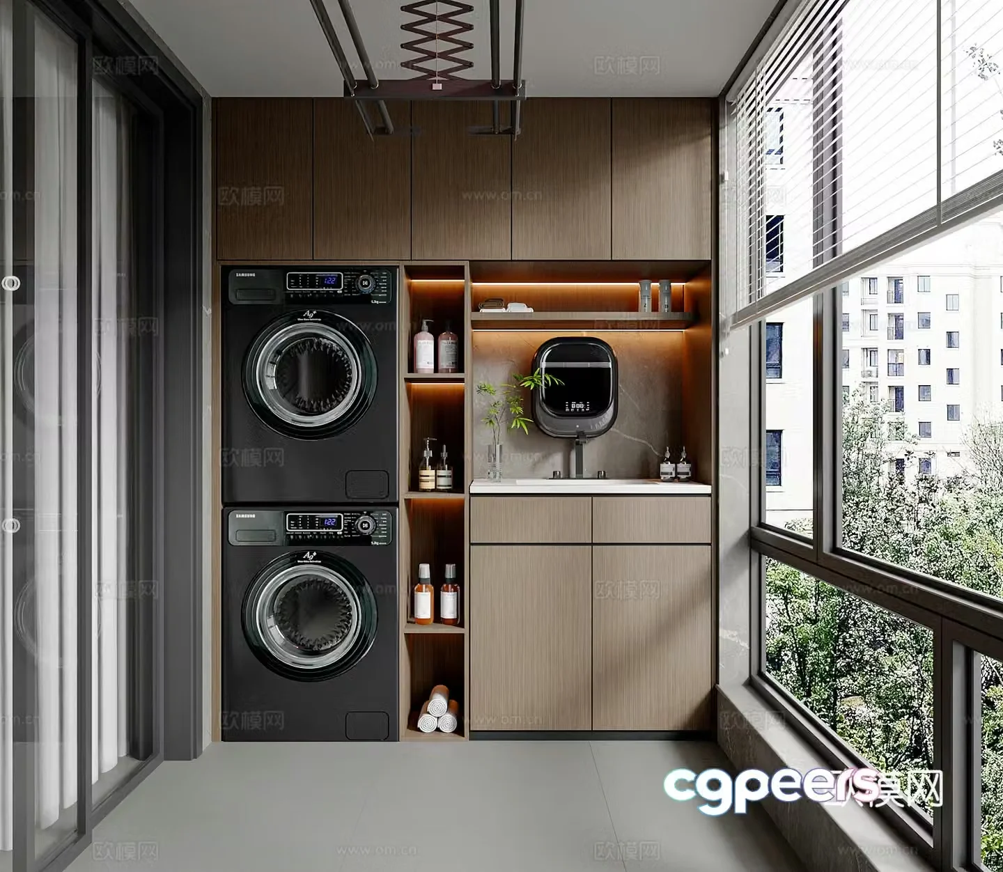 Modern Italian home balcony balcony cabinet washing machine cabinet living balcony leisure balcony 3d model