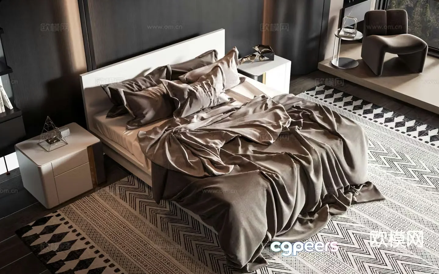 Modern double bed 3d model
