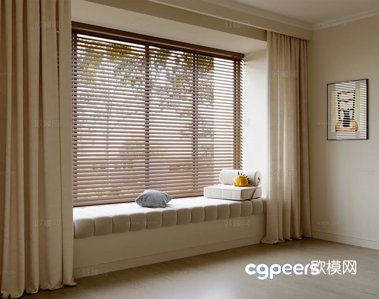Modern bay window mat bay window curtain blinds 3d model