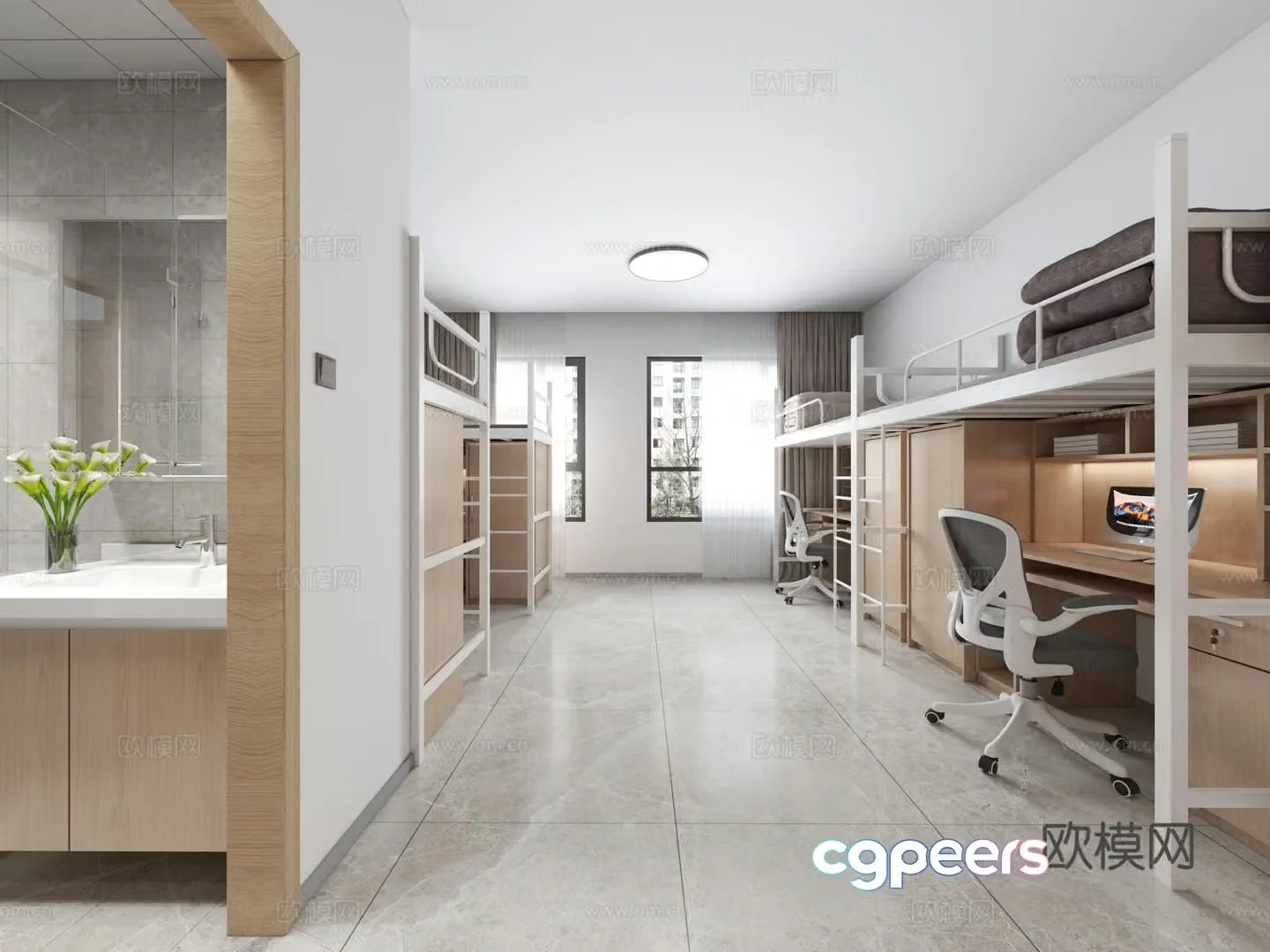 Modern student dormitory 3d model