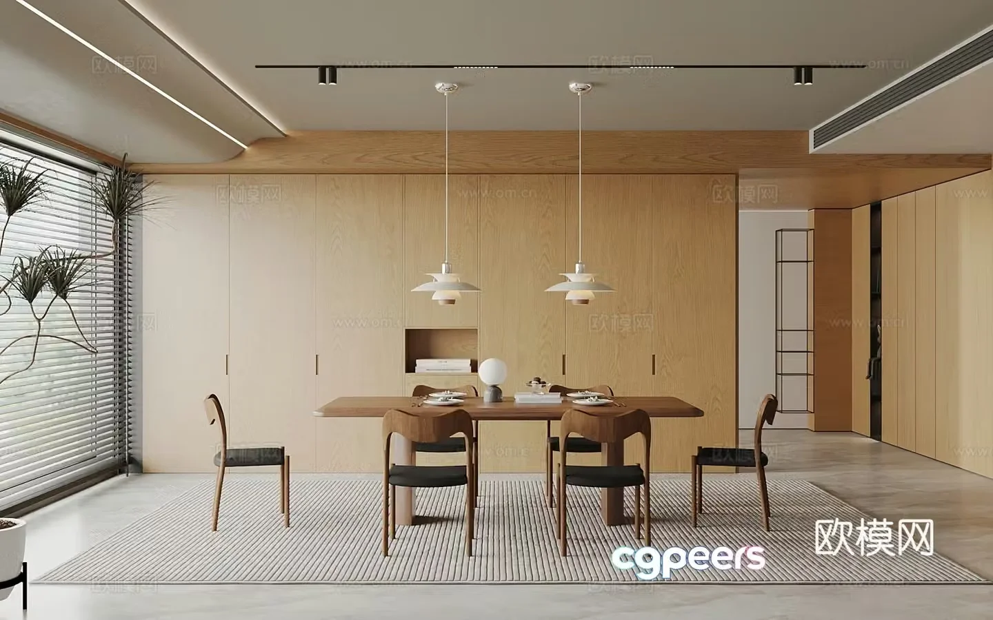 Wasabi Middle Style Restaurant Wasabi Style Dining Table and Chair Middle Style Dining Table and Chair Sideboard 3D Model