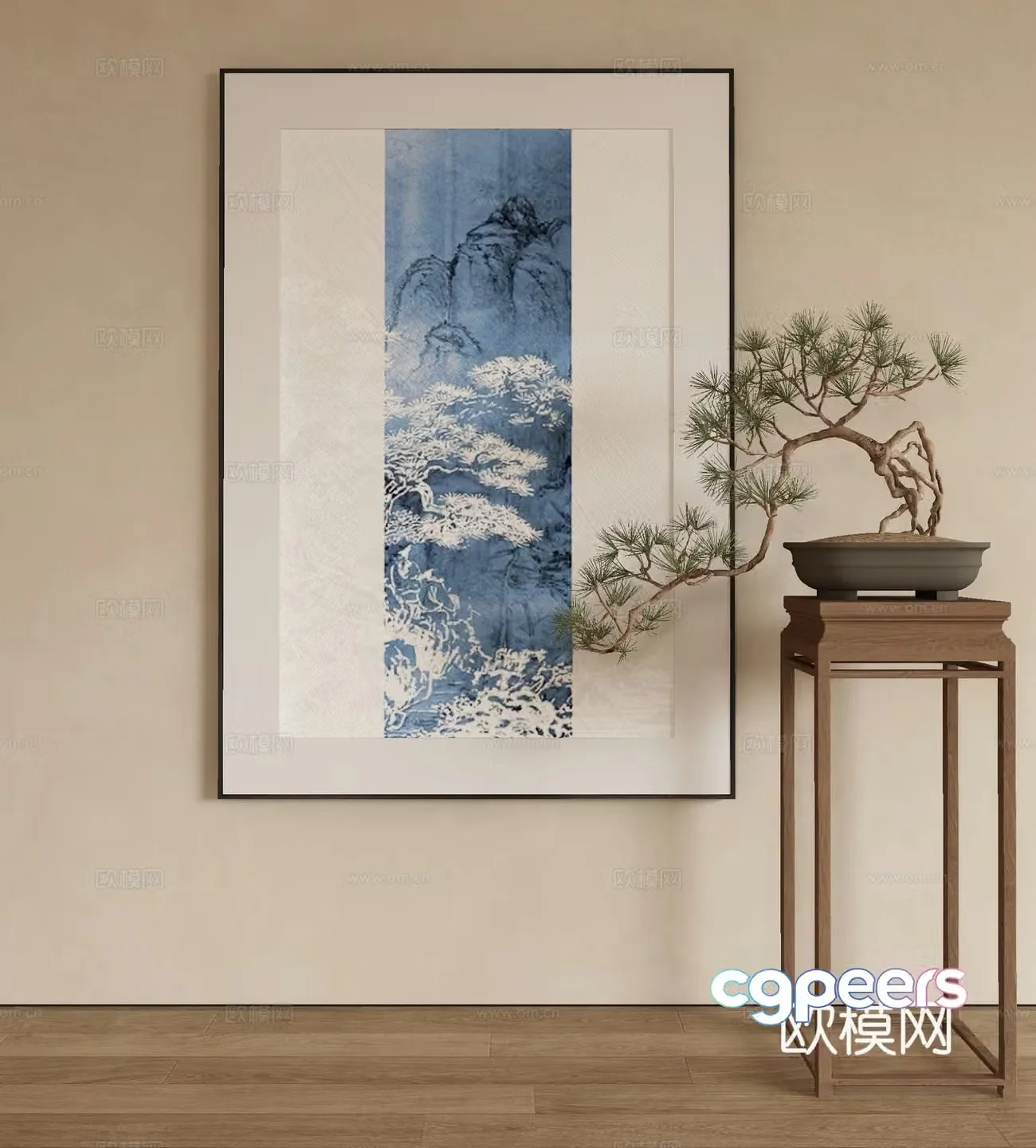 New Chinese style ink painting decorative painting 3D model