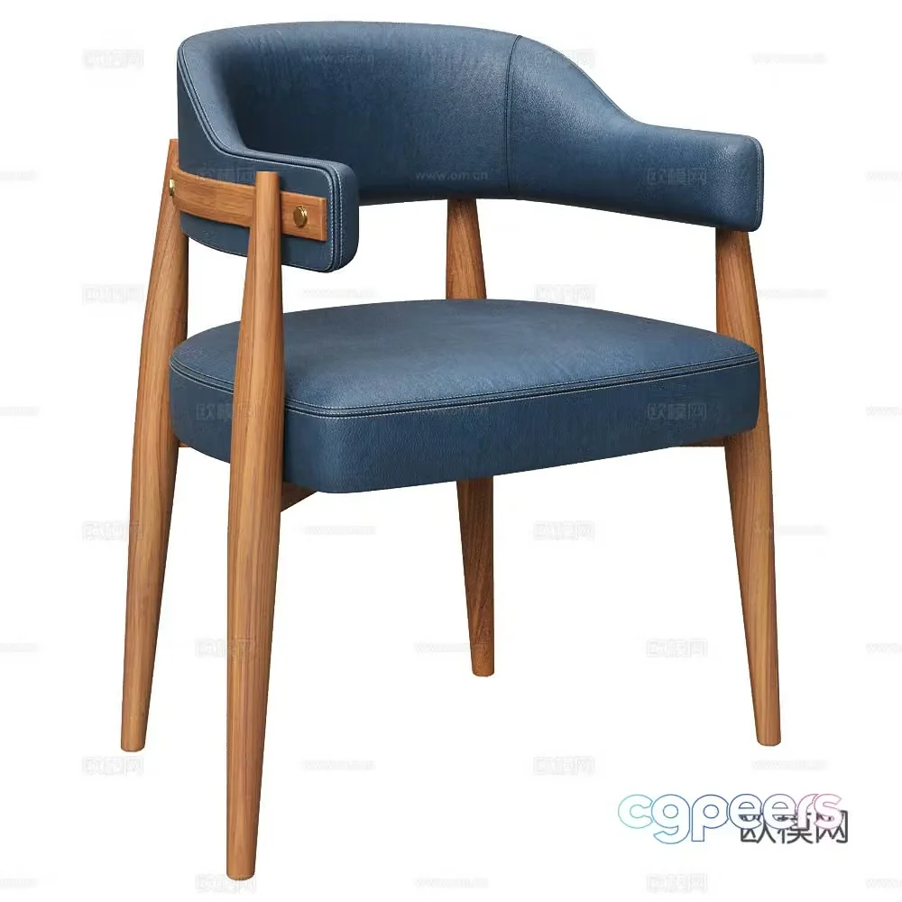 Modern Italian wooden leather single chair 3d model