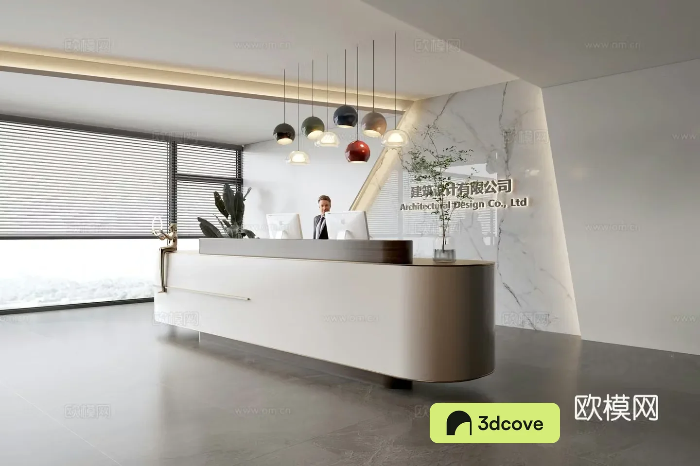 Modern company front desk reception area