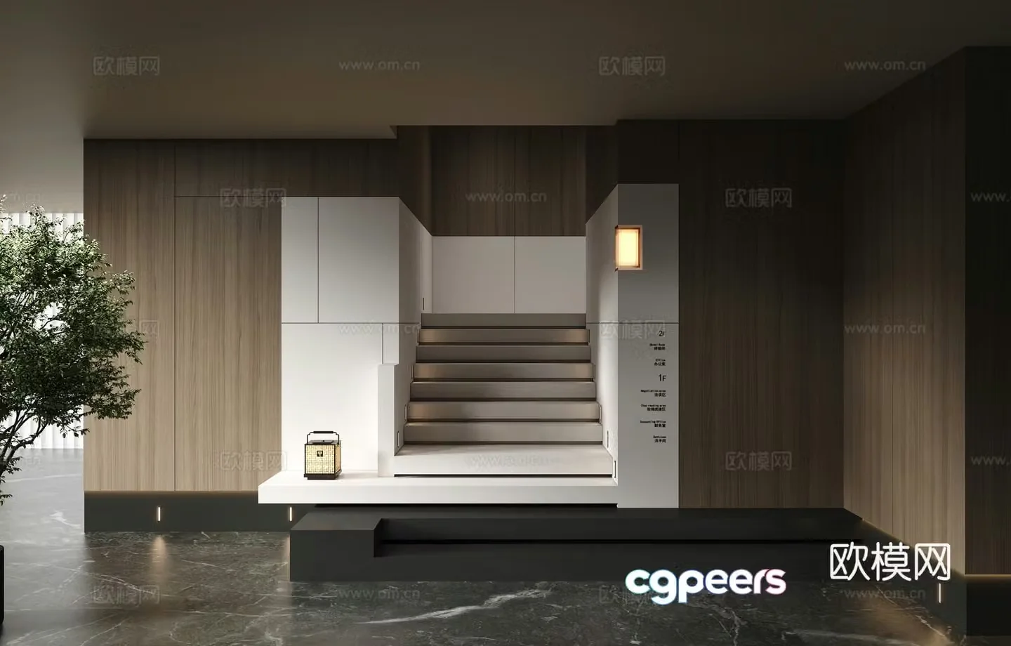 Modern stairwell stacked staircase 3D model