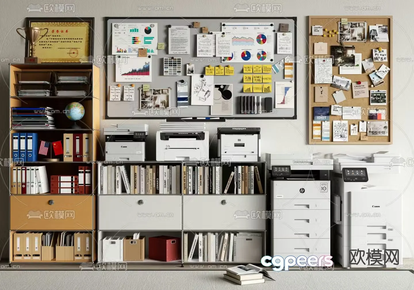 File cabinet filing cabinet note wall printer office supplies 3d model