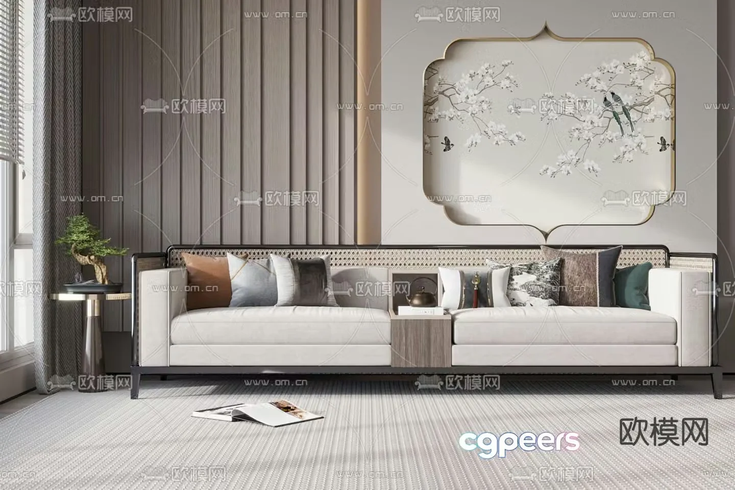 New Chinese style multi-person sofa 3d model