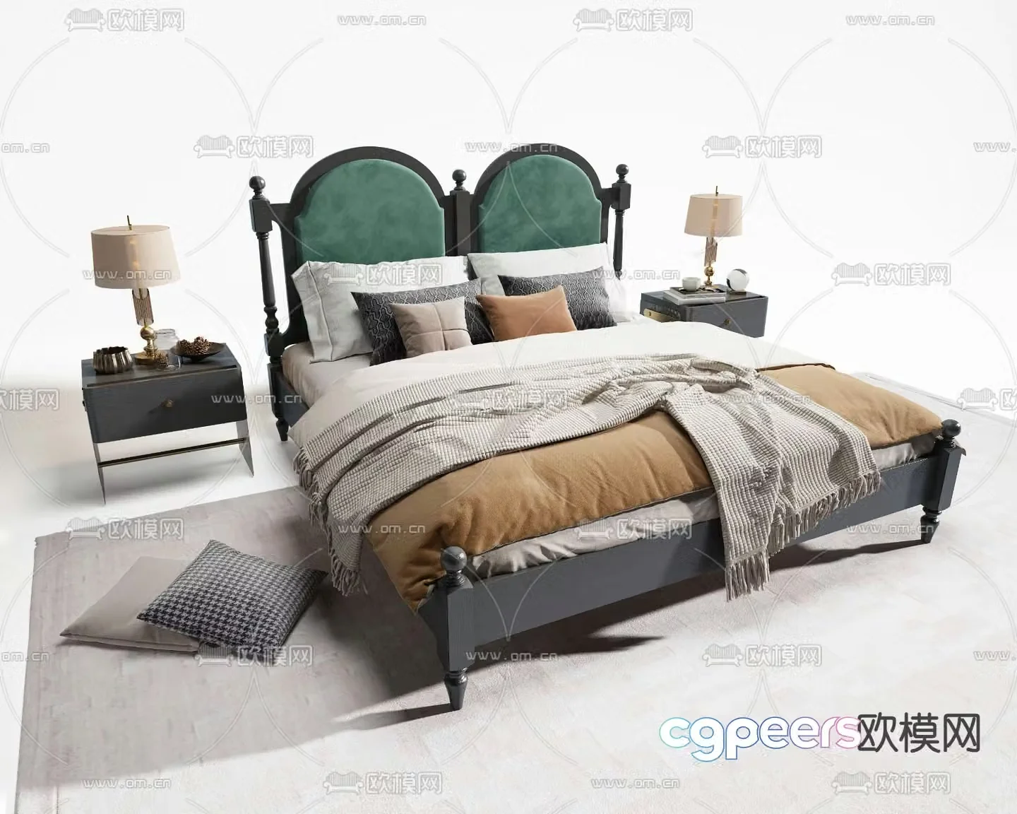 American double bed 3d model