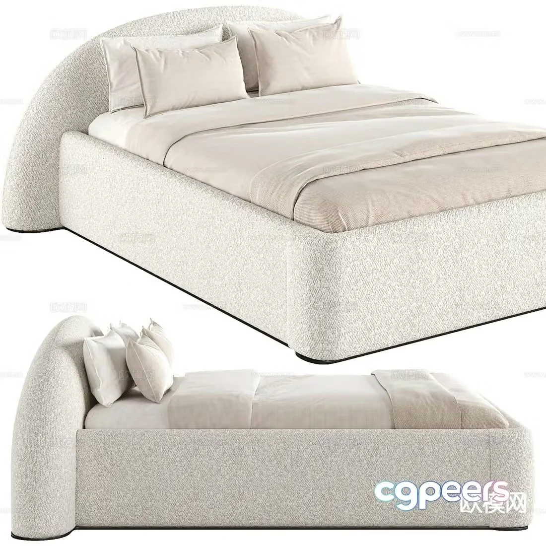 Quin cream style double bed 3d model
