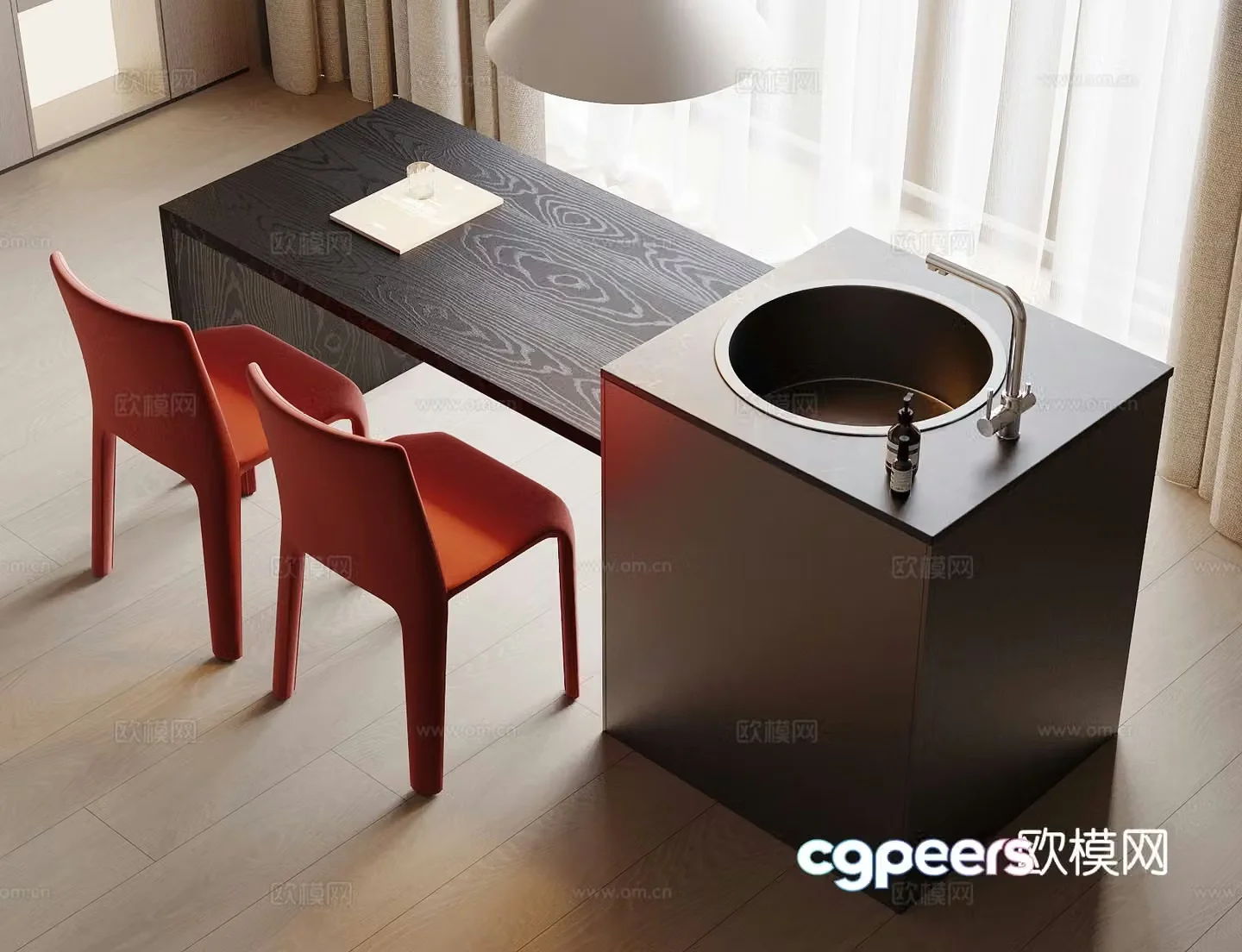 Modern island table dining table and chairs 3d model