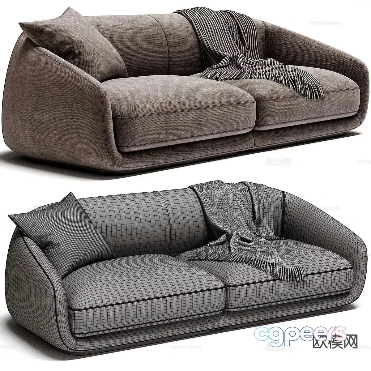 Double sofa upholstered sofa 3d model