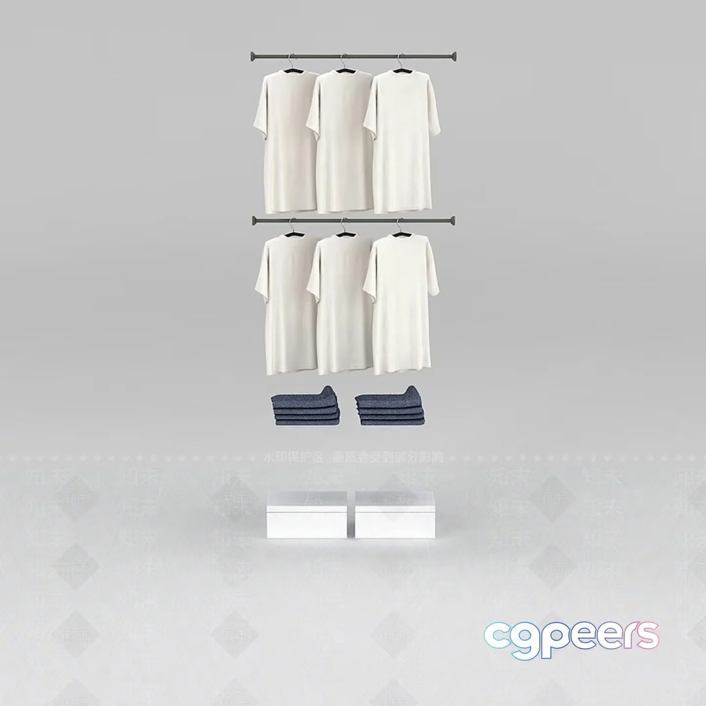 The Image Features A Minimalist Clothing Rack With White T-Shirts 3D Model – 8634 – VRAY Render