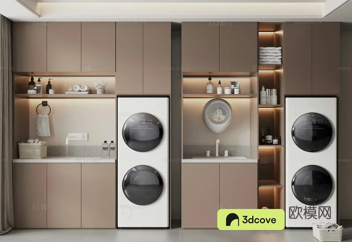 Italian modern washing machine cabinet washing machine sweeping robot green plant potted