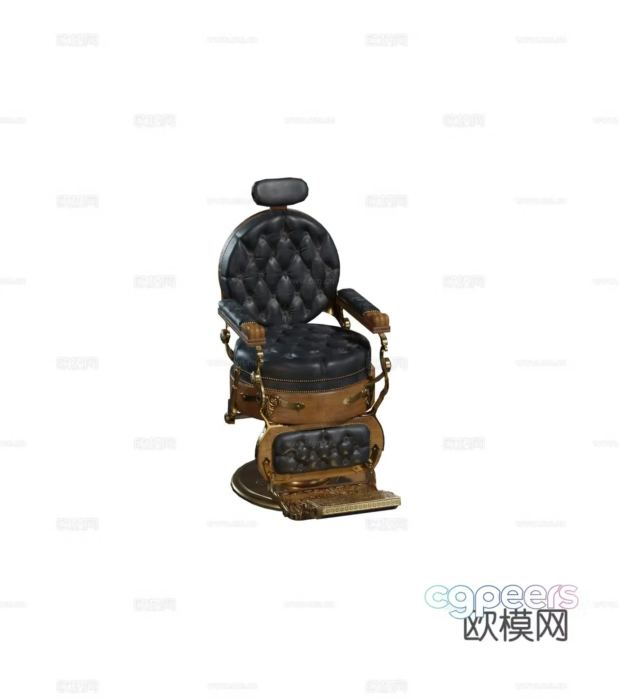 European style metal leather barber shop chair head cut chair combination 3D model